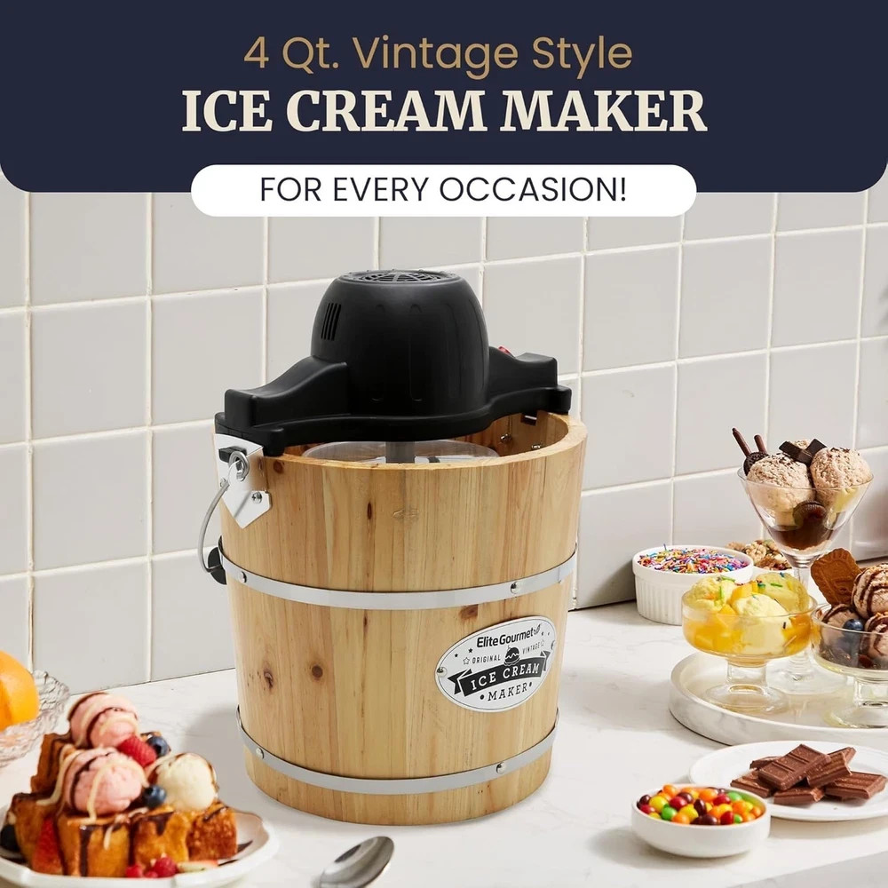 Elite Gourmet EIM402 Old Fashioned 4 Quart Electric Ice Cream Maker Machine