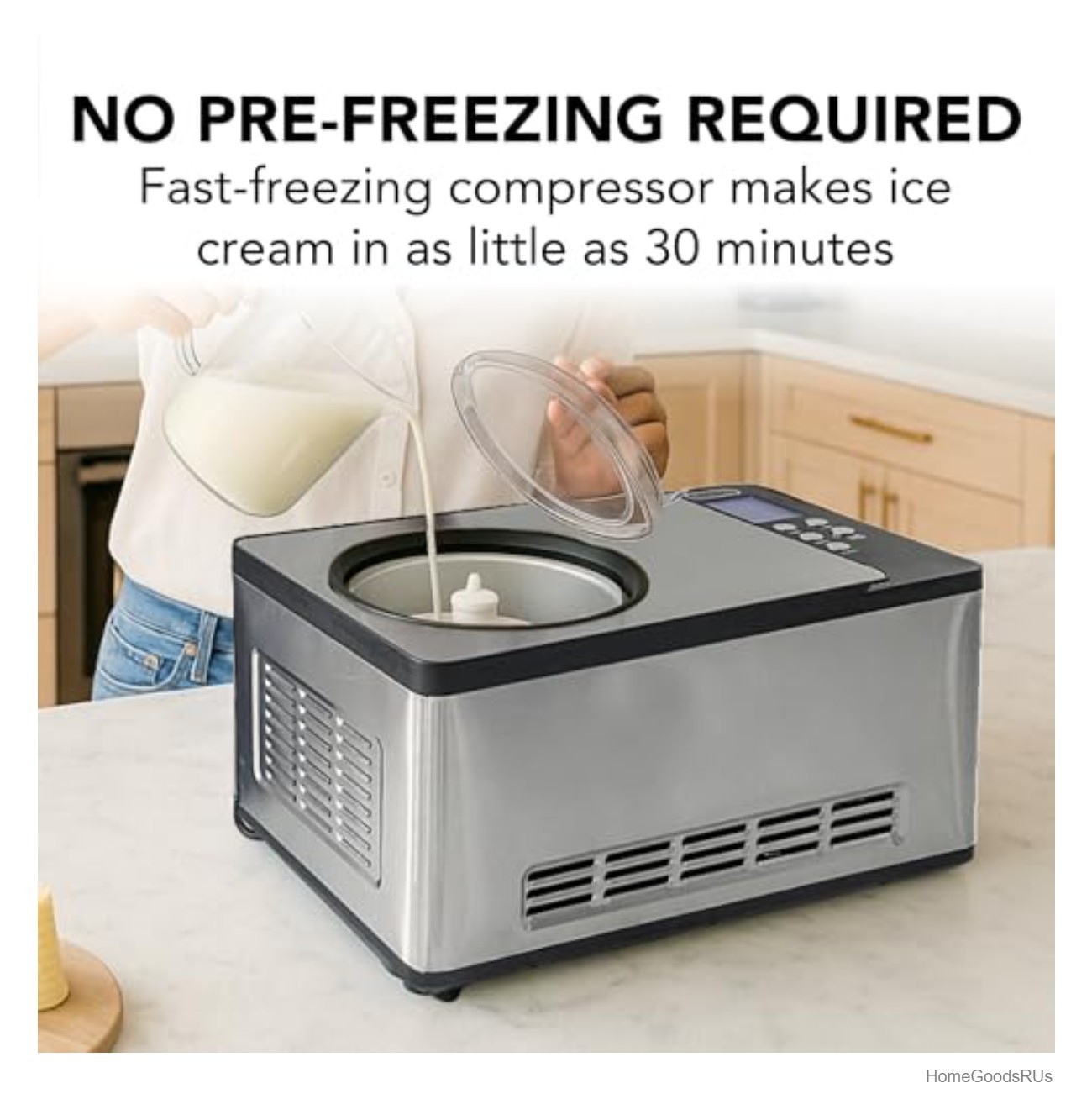Ice Cream Maker 2.1 Quart Built-In Compressor LCD Display Timer Stainless Steel