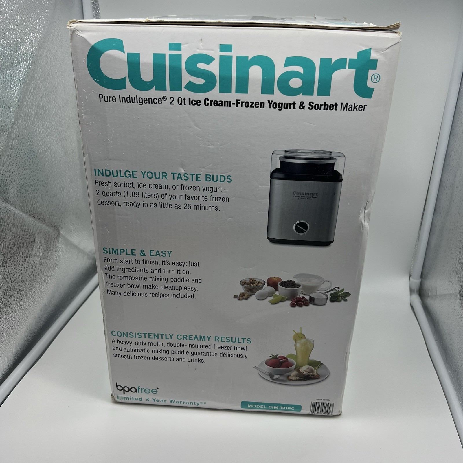 Cuisinart 2QT Frozen Dessert Maker Chrome Pure Yogurt-Sorbet Ice Cream