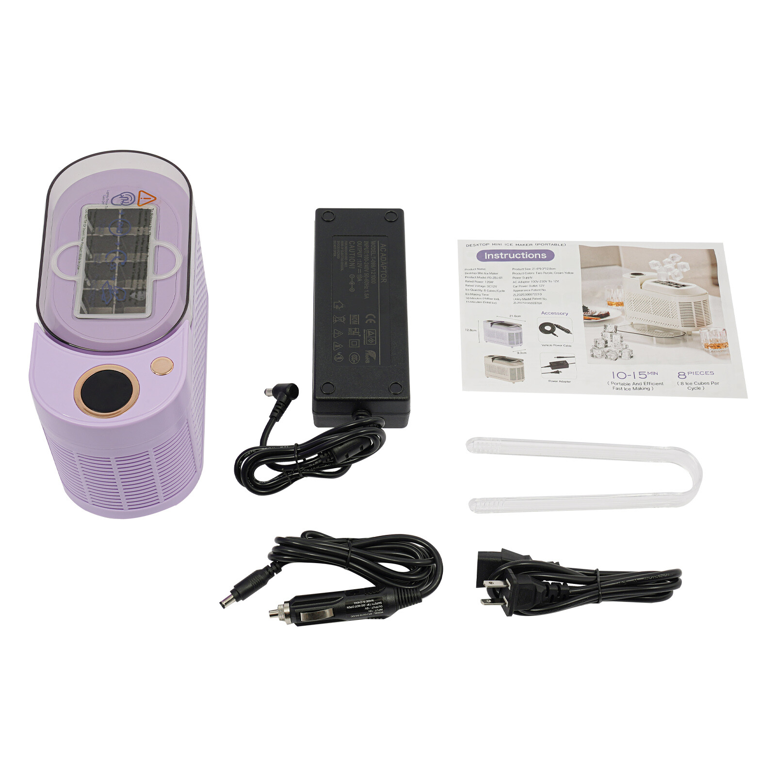12V Purple Mini Countertop Ice Maker, Compact Ice Machine for Home/Car/Travel