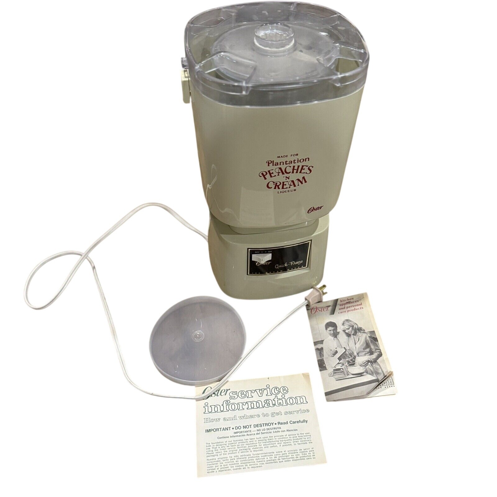 RARE 1985 Vintage Oster Quick Freeze Plantation Peaches N Cream Ice Cream Maker