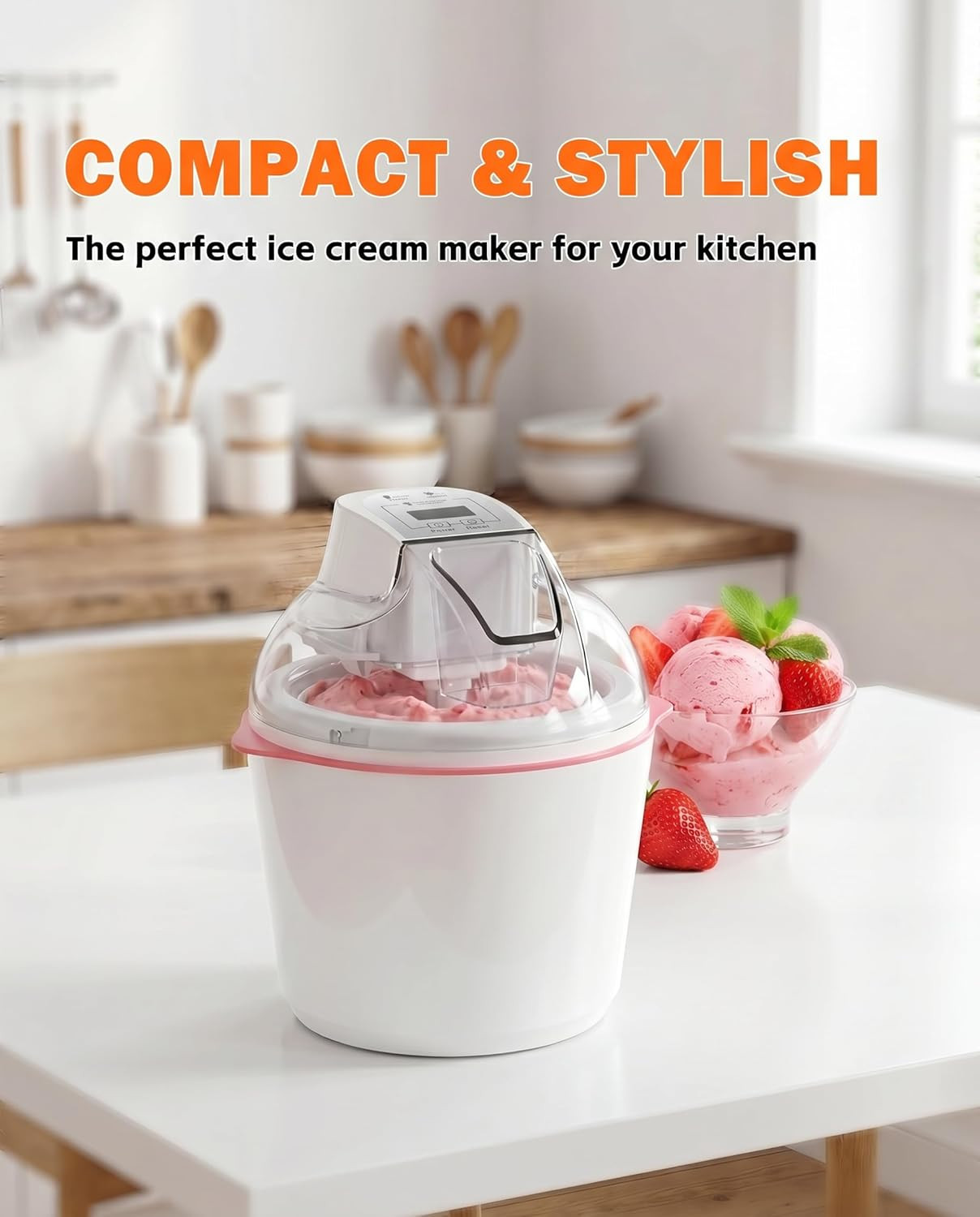 Ice Cream Maker, 1.6 Quarts Ice Cream, Gelato, Sorbet, Milkshakes, Frozen Yogurt