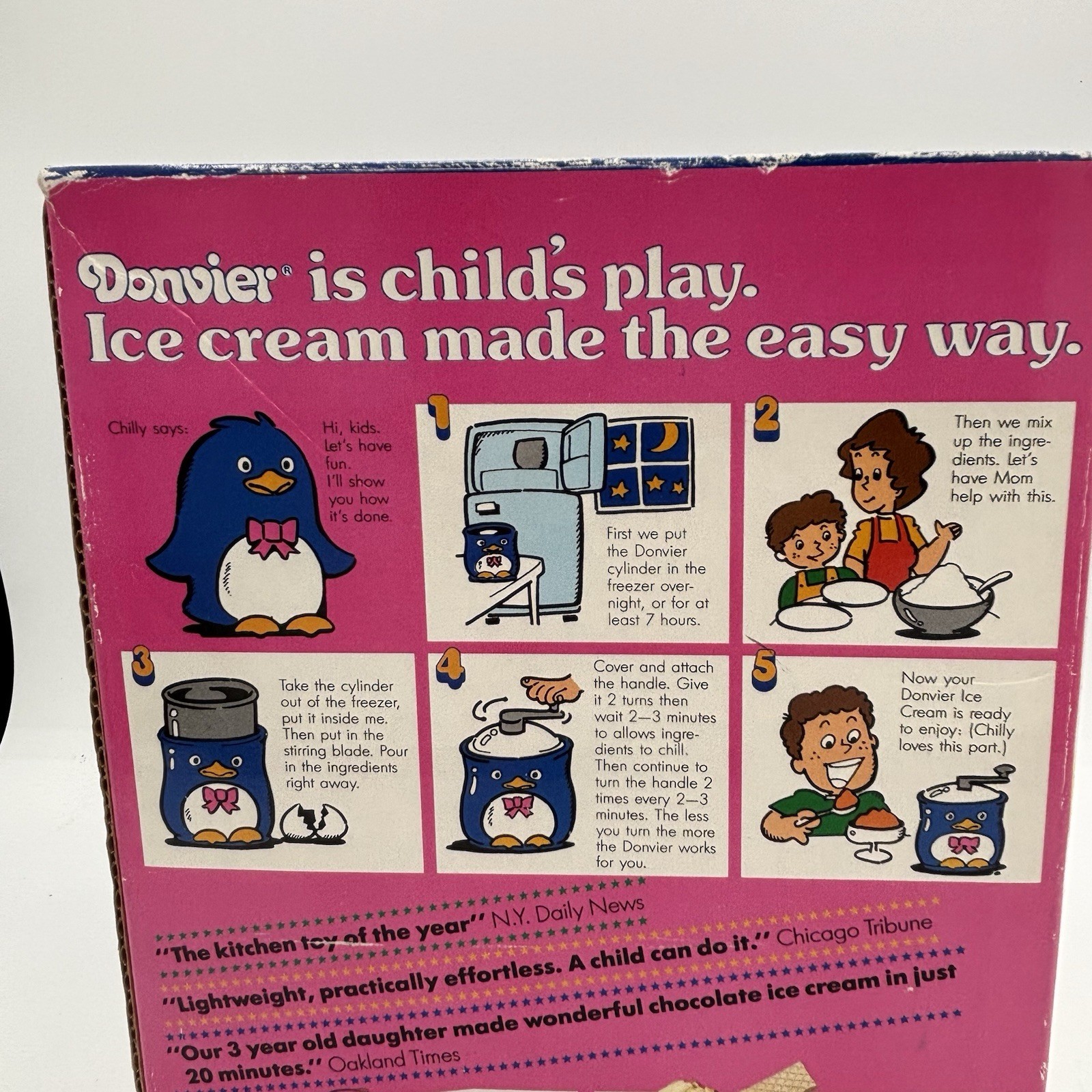 VTG Donvier Chilly Blue Penguin 1 Pint Hand Crank Ice Cream Maker w/ Box EUC