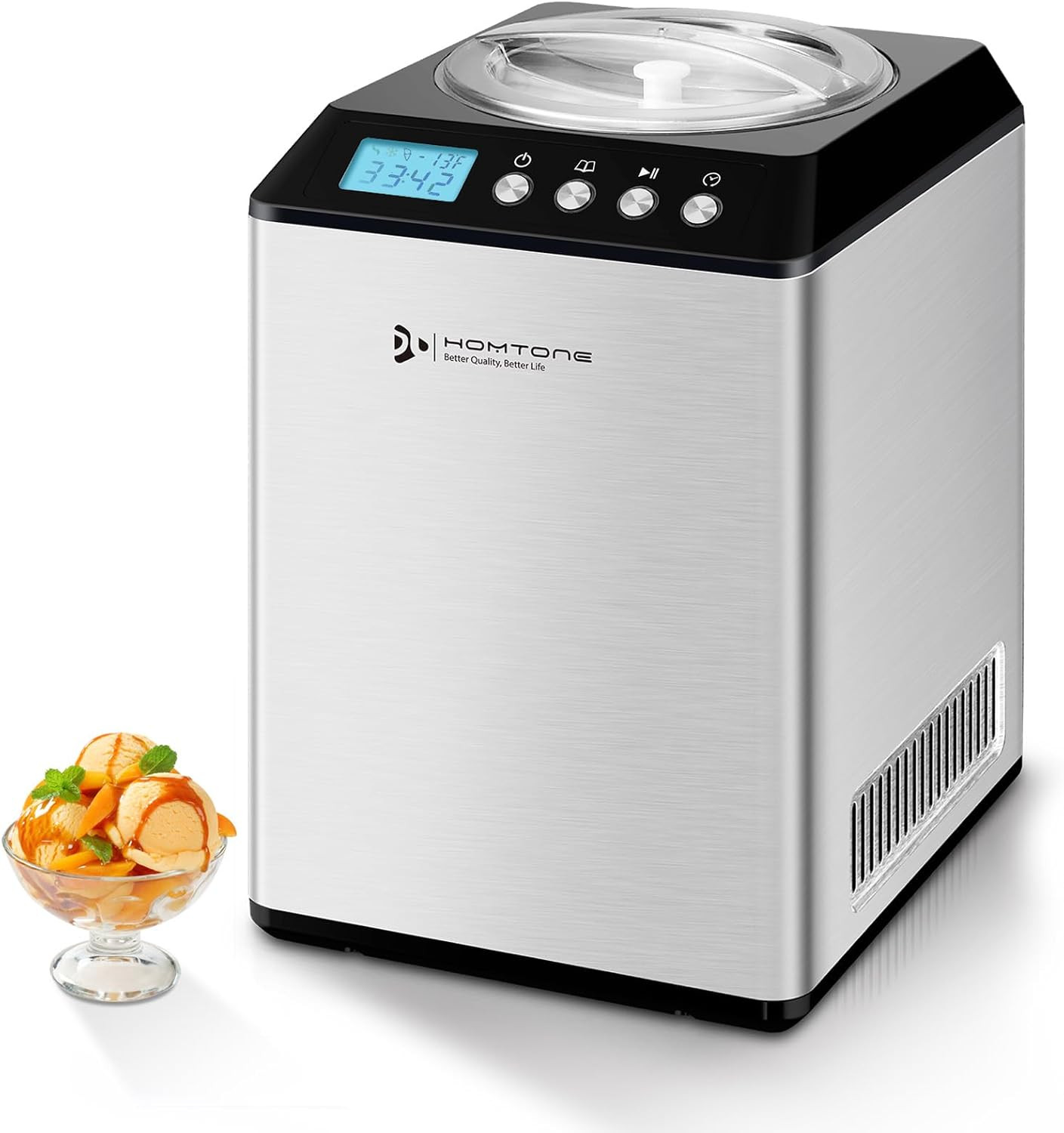 2.64QT Ice Cream Maker with Compressor, Largest Capacity Automatic Ice Cream Mak