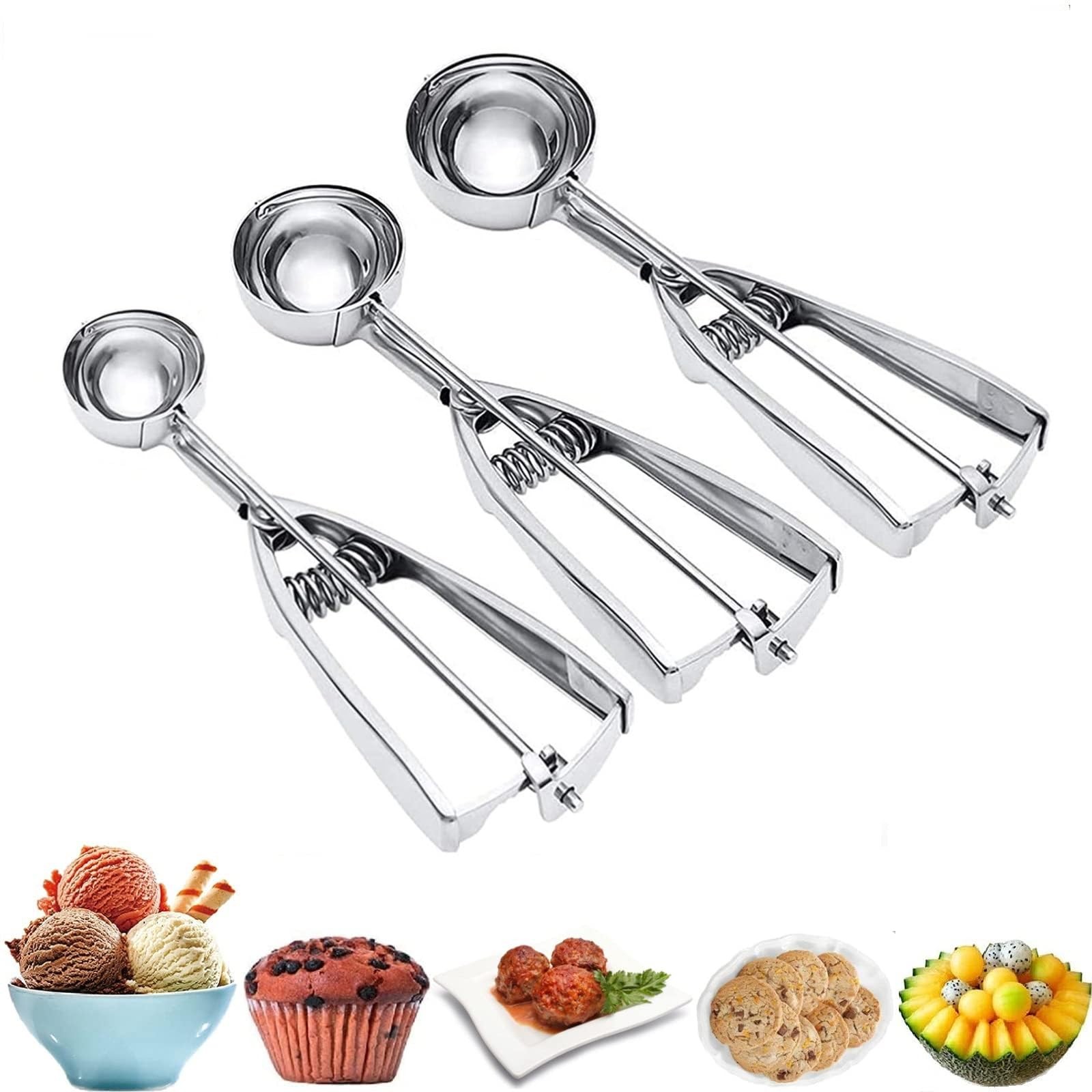 Ice Cream Scoop, 3Pcs Cookie Scoop Set, Stainless Steel 23, Silver