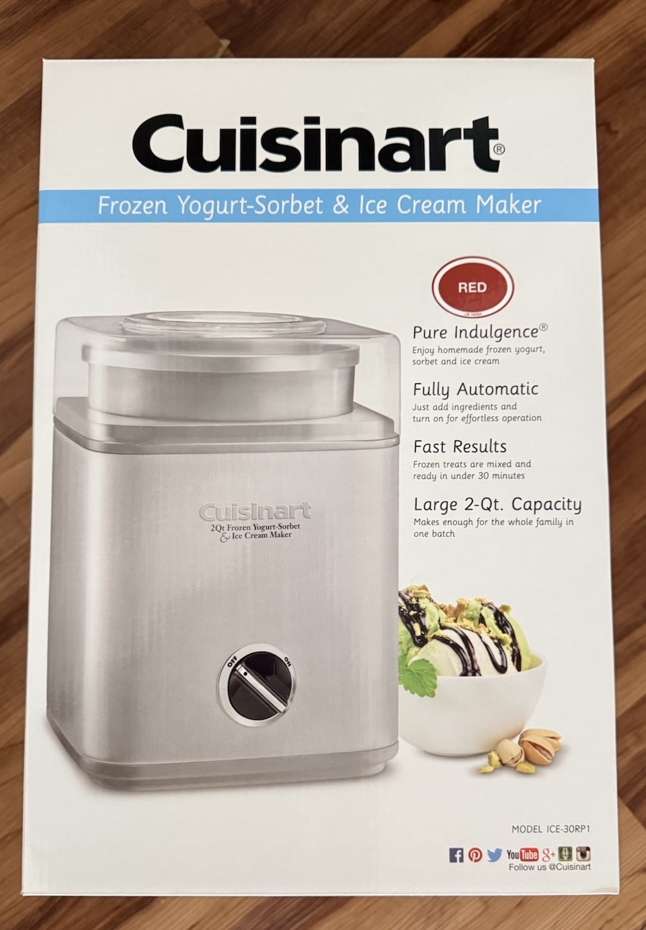 Cuisinart Pure Indulgence 2 Quart Frozen Yogurt Sorbet Ice Cream Maker ICE-30BC
