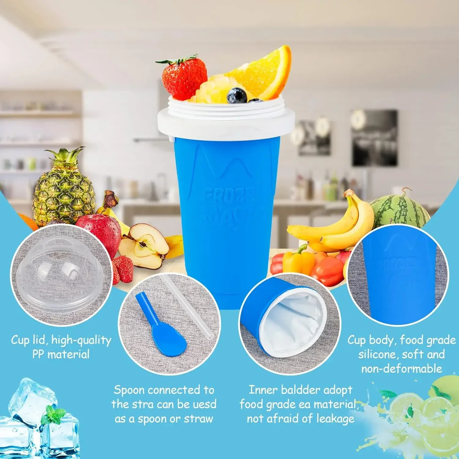 DIY Slushie Cup Frozen Smoothie Maker Portable Squeeze Bottle US