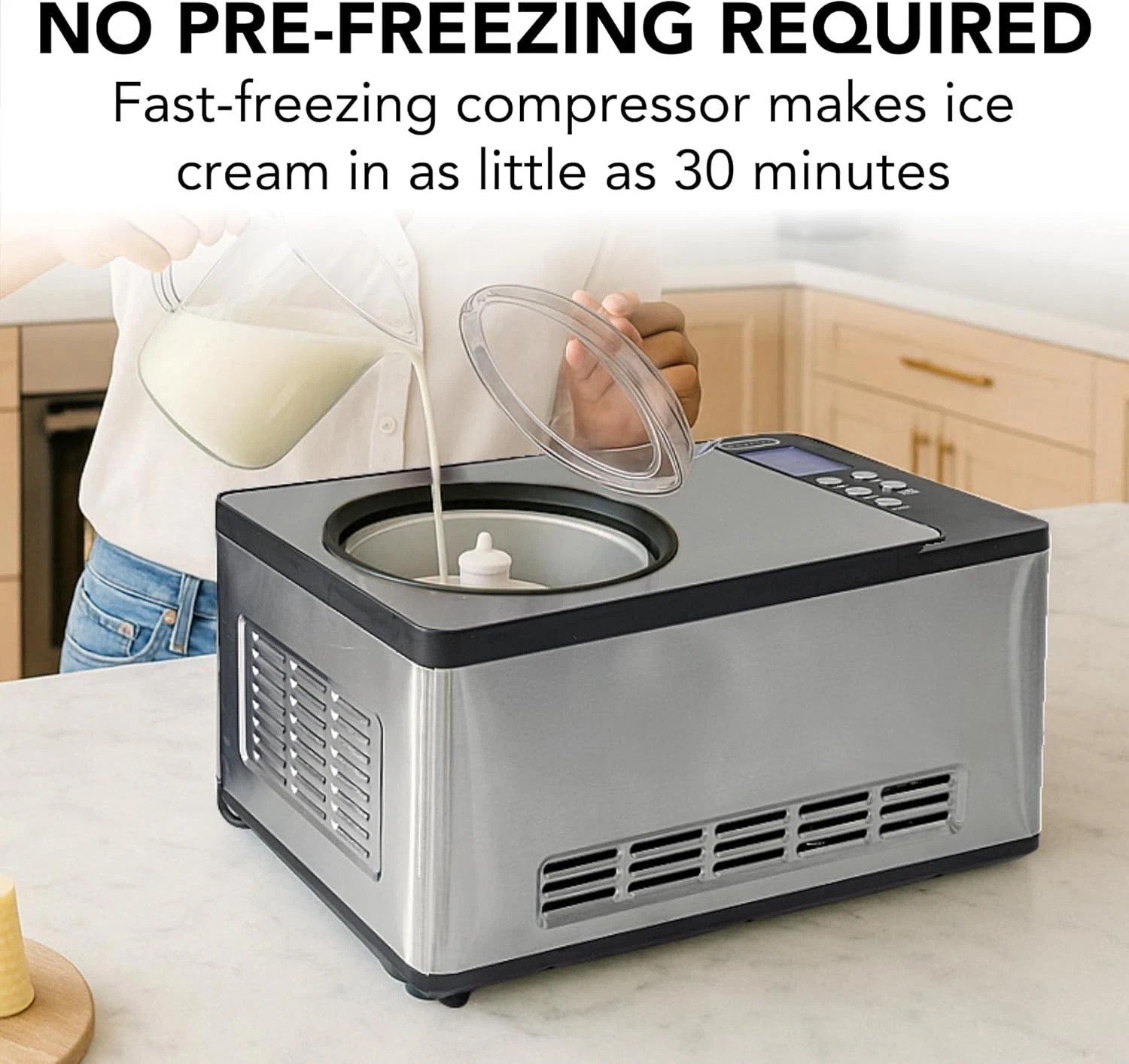 Ice Cream Maker Machine Automatic 2.1 Qt. with Built-In Compressor, LCD Digit…