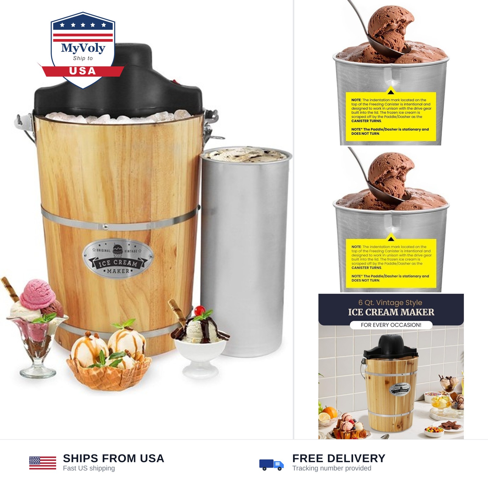 Elite Gourmet EIM916X Old Fashioned 6 Quart Vintage Wood Bucket Electric Ice …
