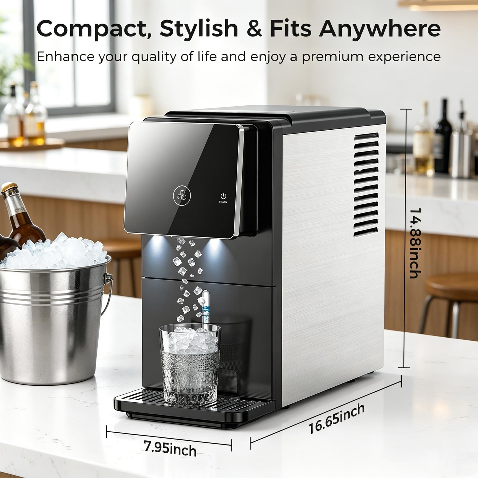 Cowsar Nugget Countertop Ice Maker Automatic Ice Dispenser 33 Lbs/Day Chewable