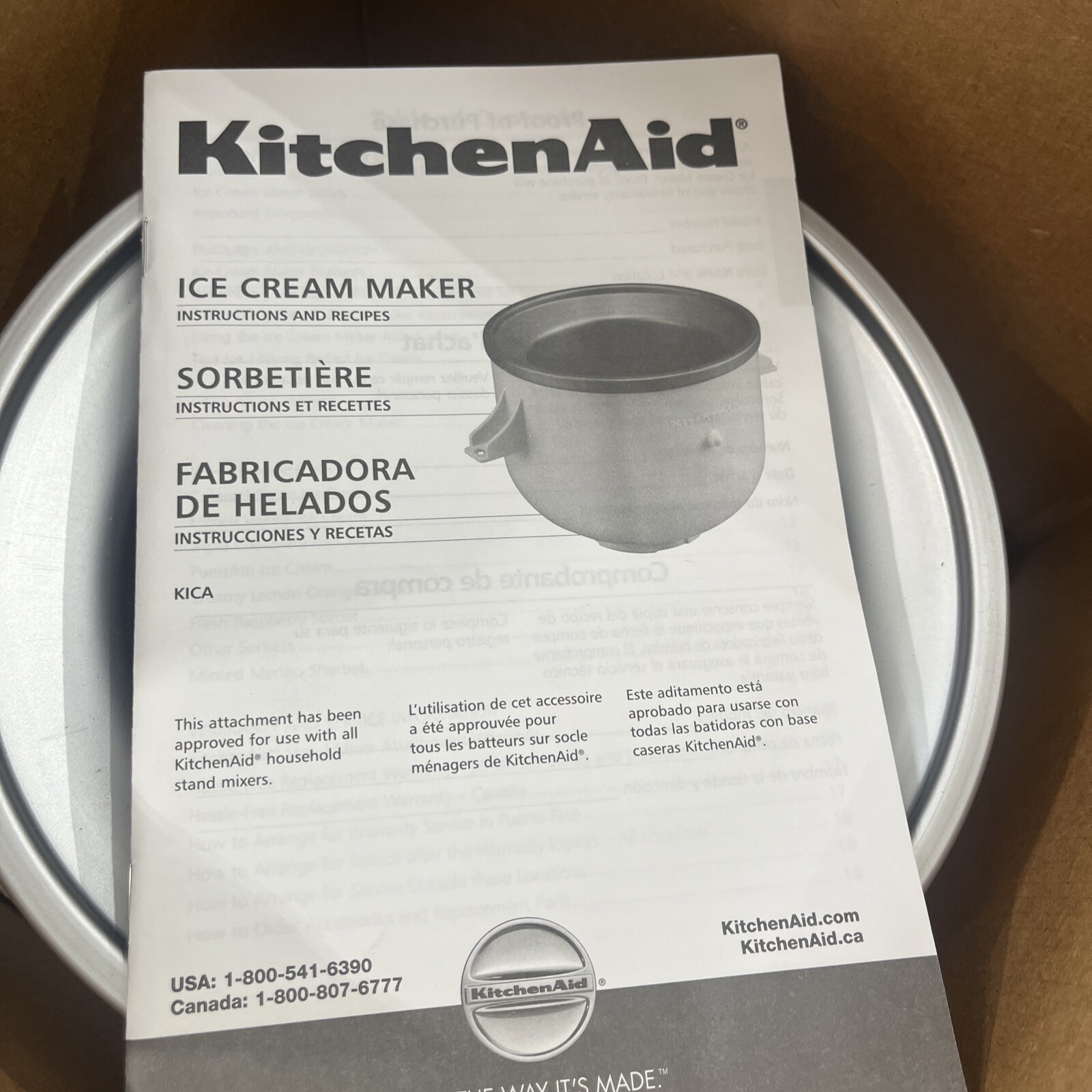 KitchenAid Ice Cream Maker Stand Mixer Attachment Accessory KICA0WH