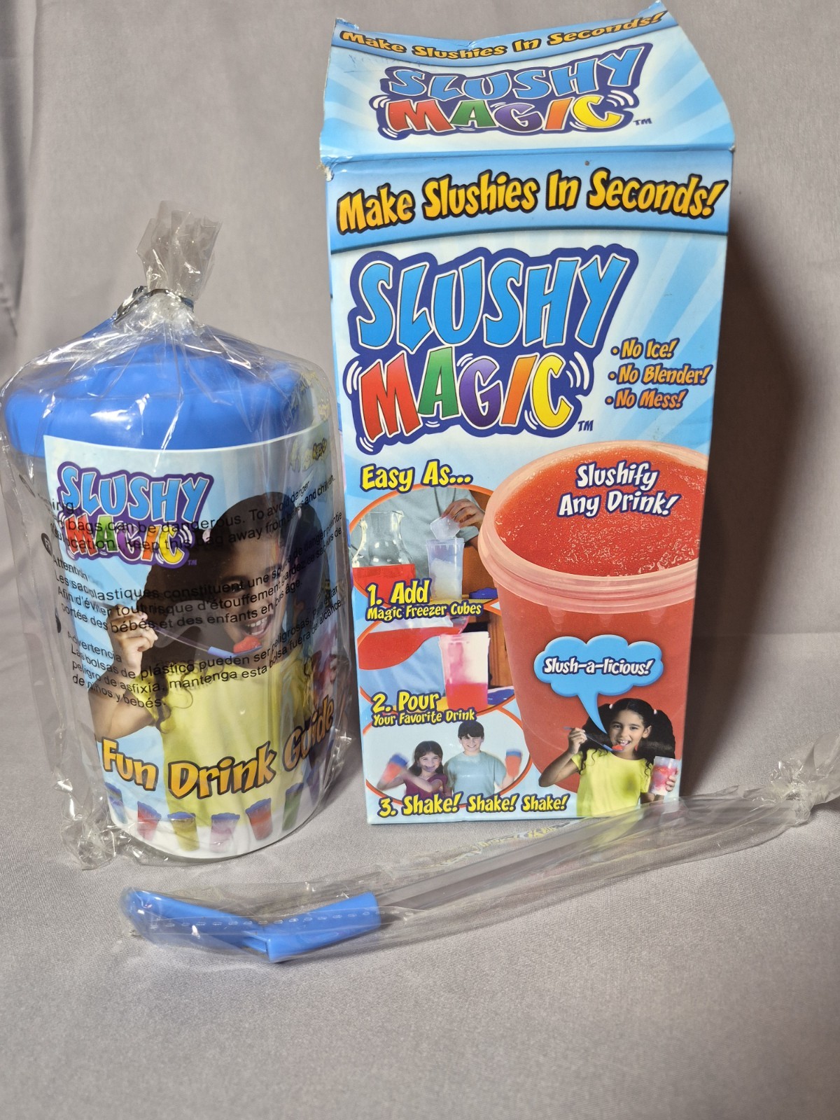 Slushy Magic Portable Blue Drink Kit Cup Spoon Guide No Blender Needed