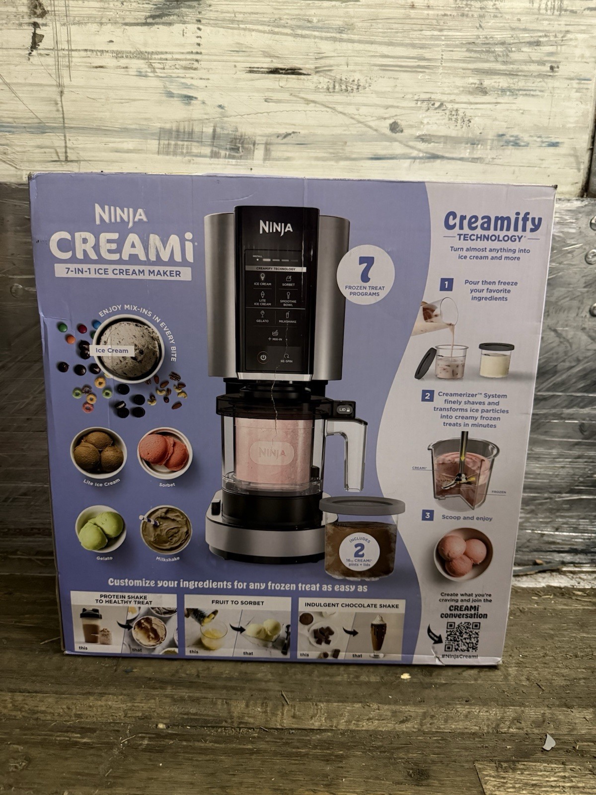 Ninja CREAMi 7-in-1 Ice Cream Maker One-Touch Mix-ins Silver Black