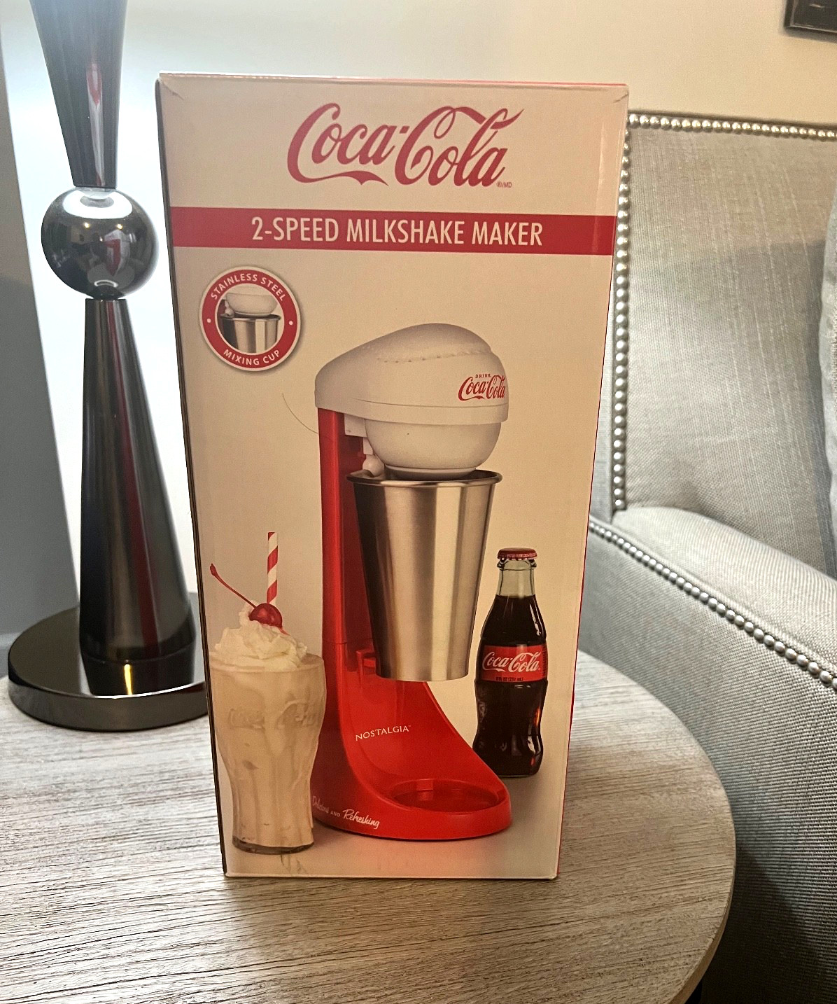 Nostalgia Coca Cola 2 Speed MilkShake Maker Stainless Steel Cup and Mixing Rod