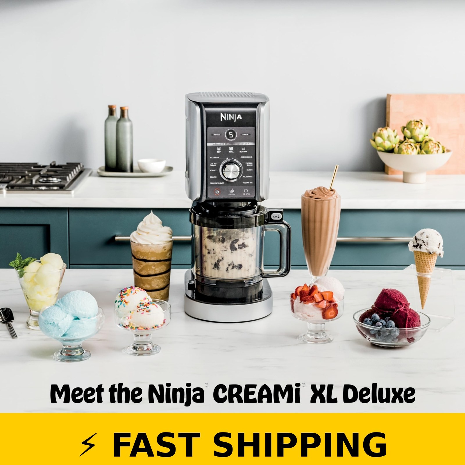 Ninja CREAMi Deluxe Ice Cream Maker 11-in-1 – Silver NC501