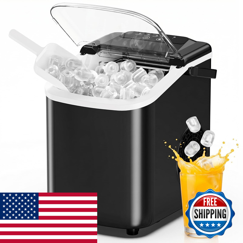 Dumos Ice Maker Countertop Ice Machine Portable Handle Basket And Scoop 26Lbs