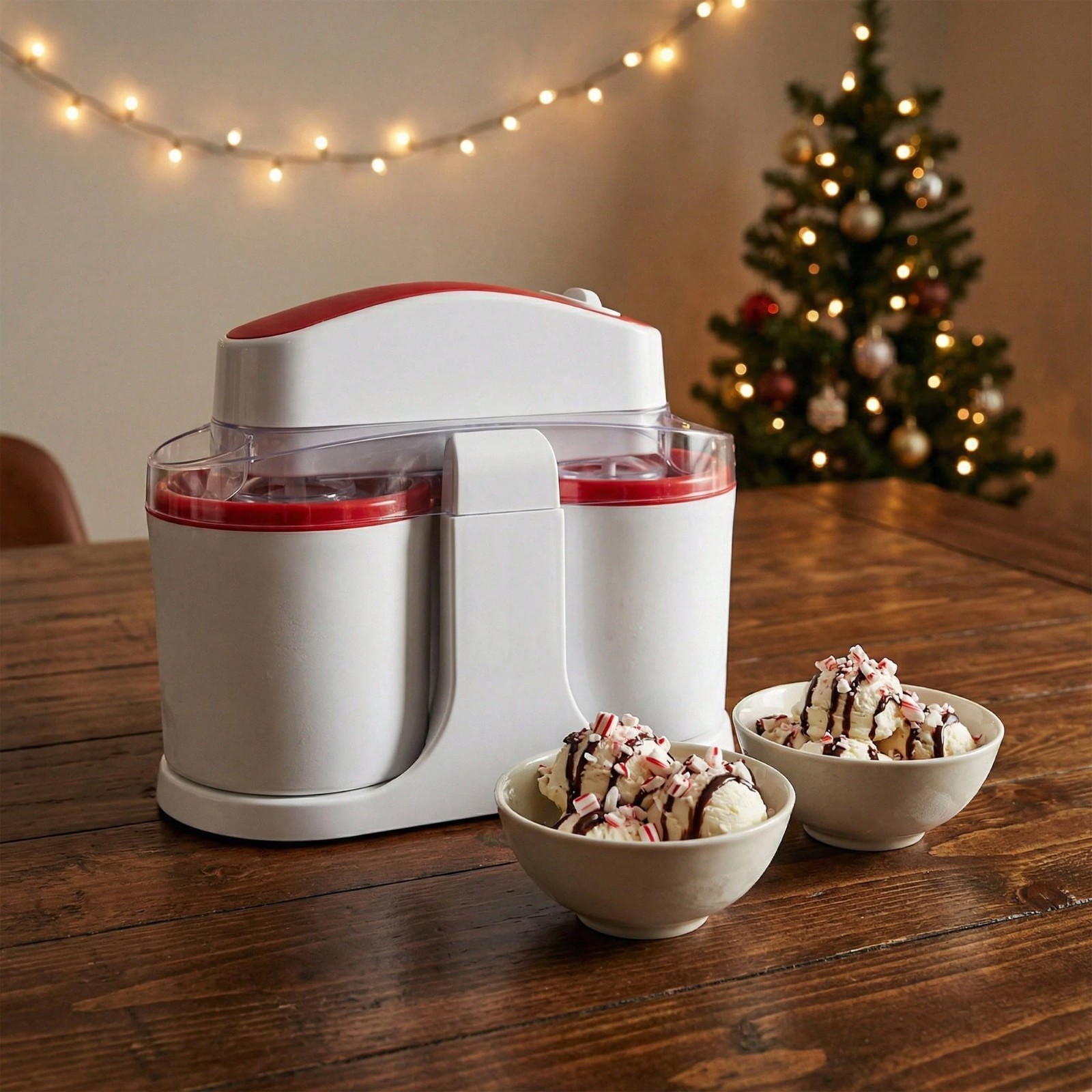Dual Bowl Ice Cream Maker 20-Min Frozen Dessert Machine