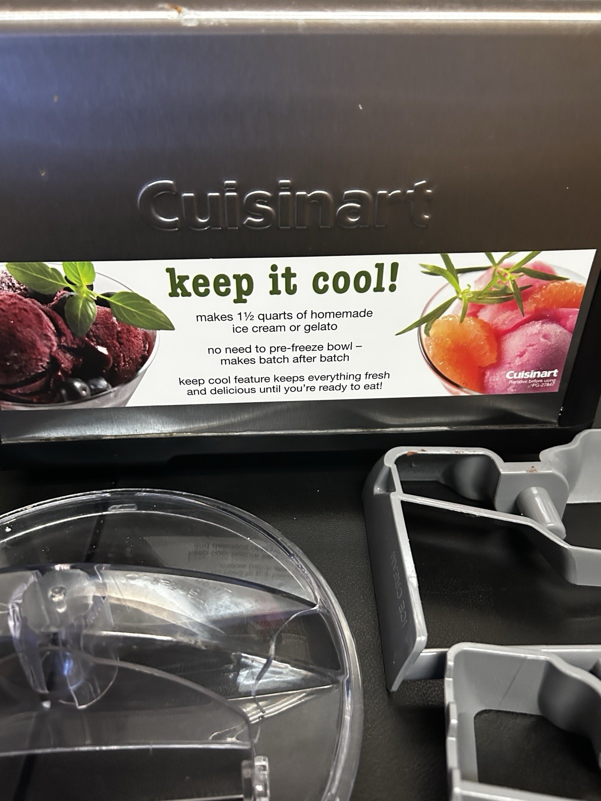 Cuisinart ICE-100 1.5 qt Compressor Electric Ice Cream Maker SS w/ Lid Paddle