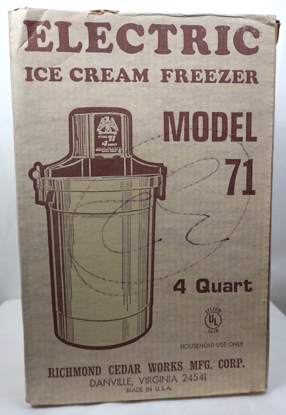 Richmond Cedar Works Elec. Model 71 Ice Cream Maker 4 Quart Working clean