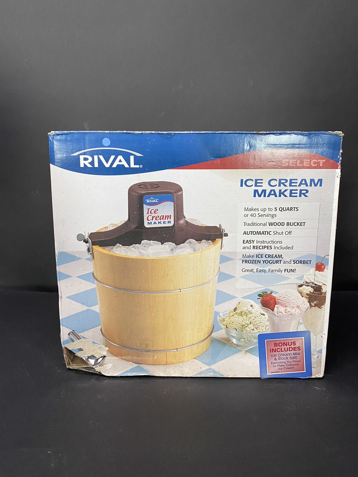 Rival Ice Cream Maker Select 8550 X 5 QT 40 Servings Machine Wood Bucket LG