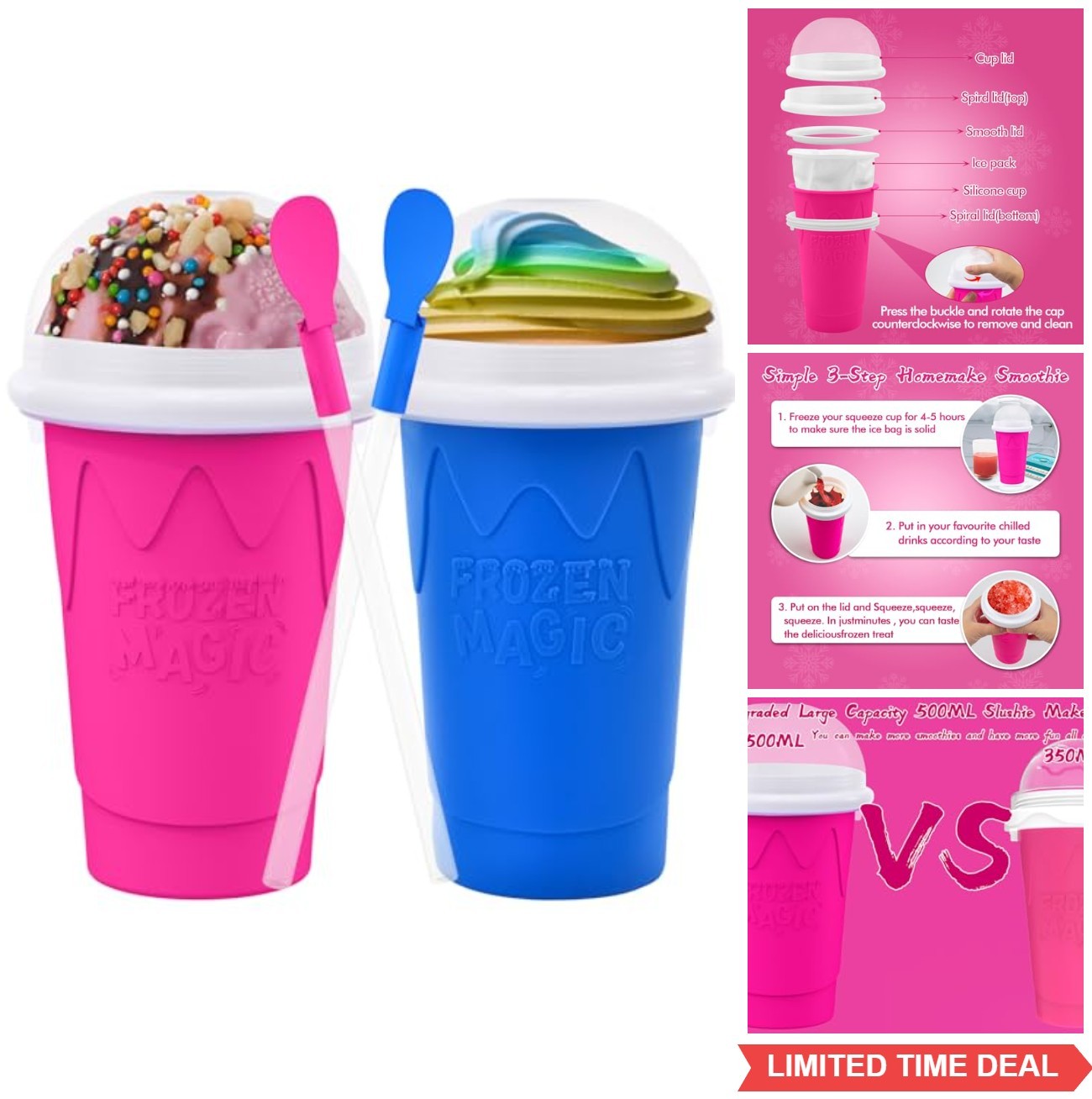 Slushie Maker Cup 500ml DIY Smoothie Cup for Homemade Shake Ice Cream Freezer