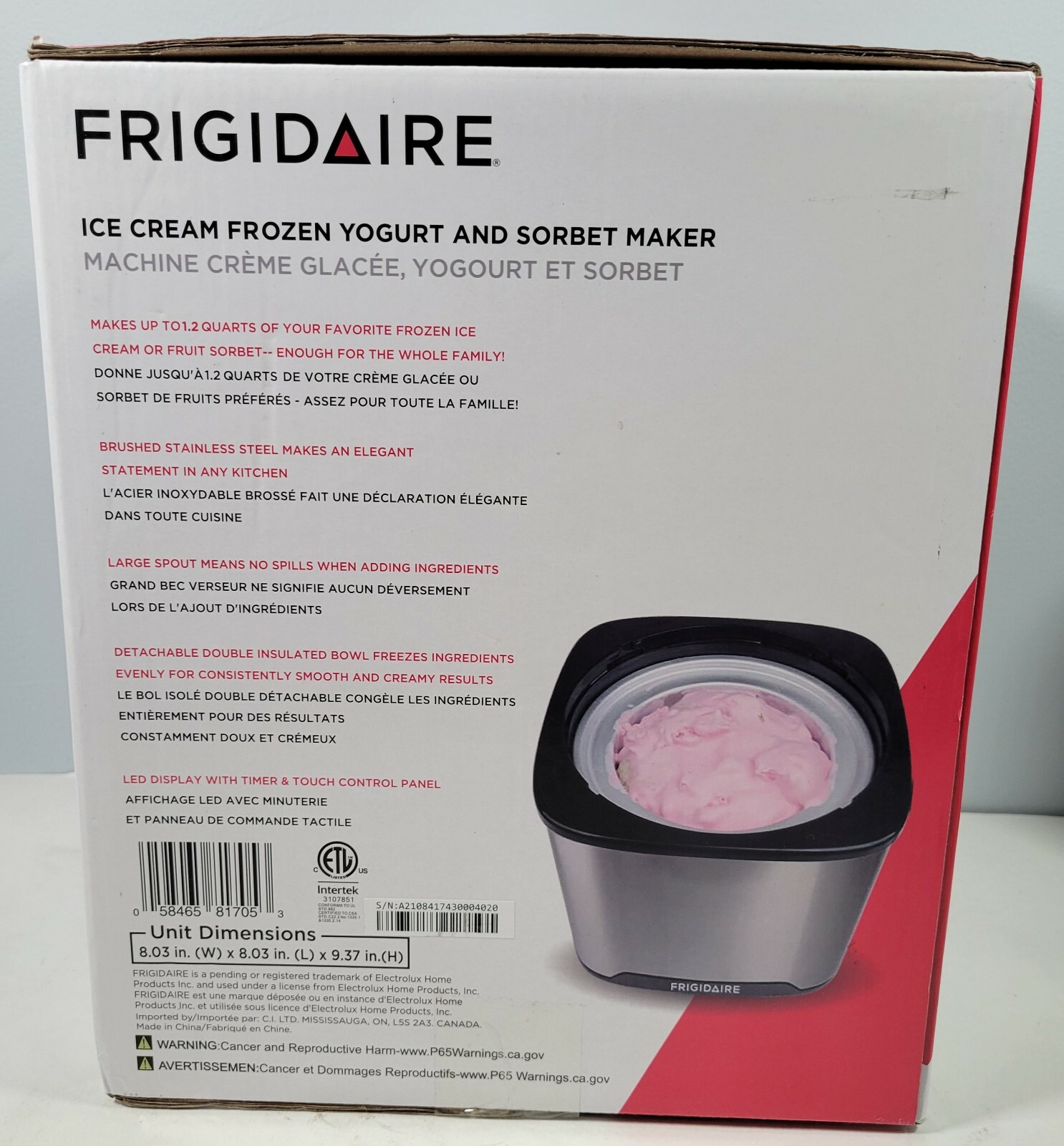 Frigidaire Frozen Yogurt, Ice Cream & Sorbet Maker (EICMR020) – Stainless Steel