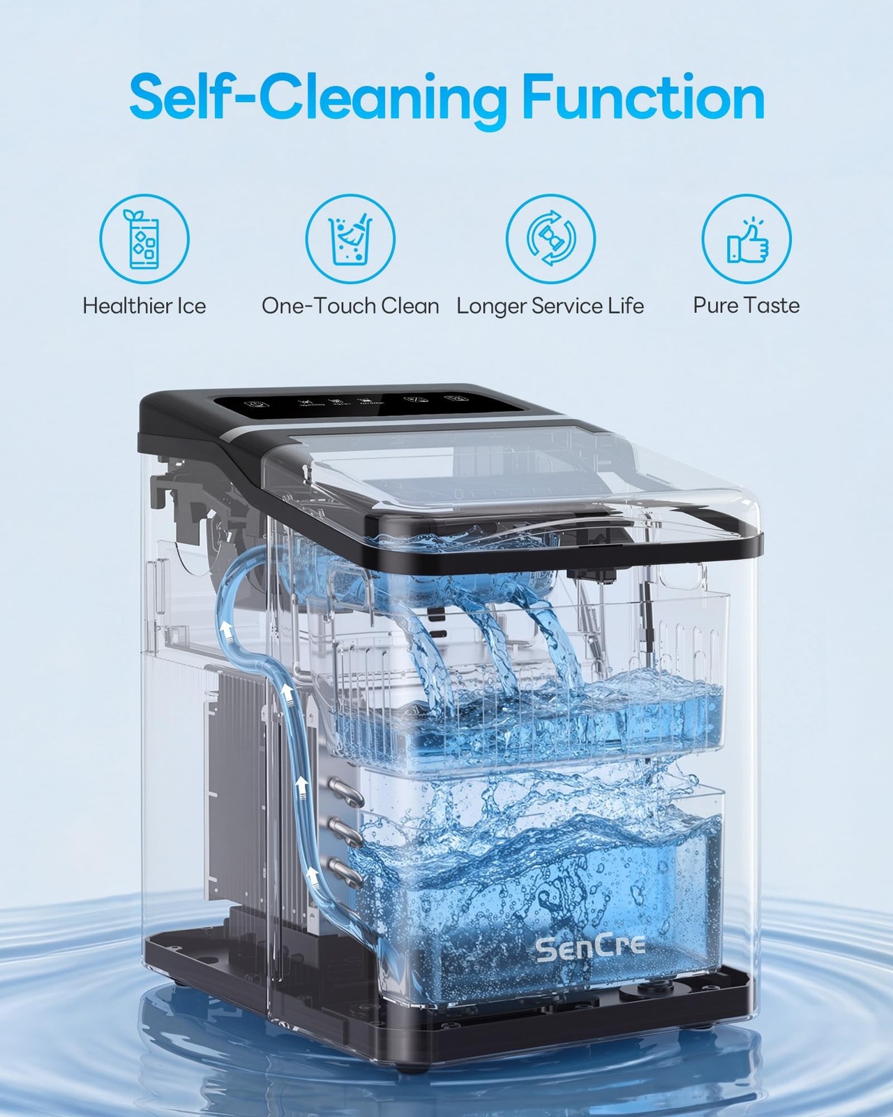Sencre Ice Maker Countertop 26.5Lbs/24H 2 Sizes Bullet Ice Self-Cleaning