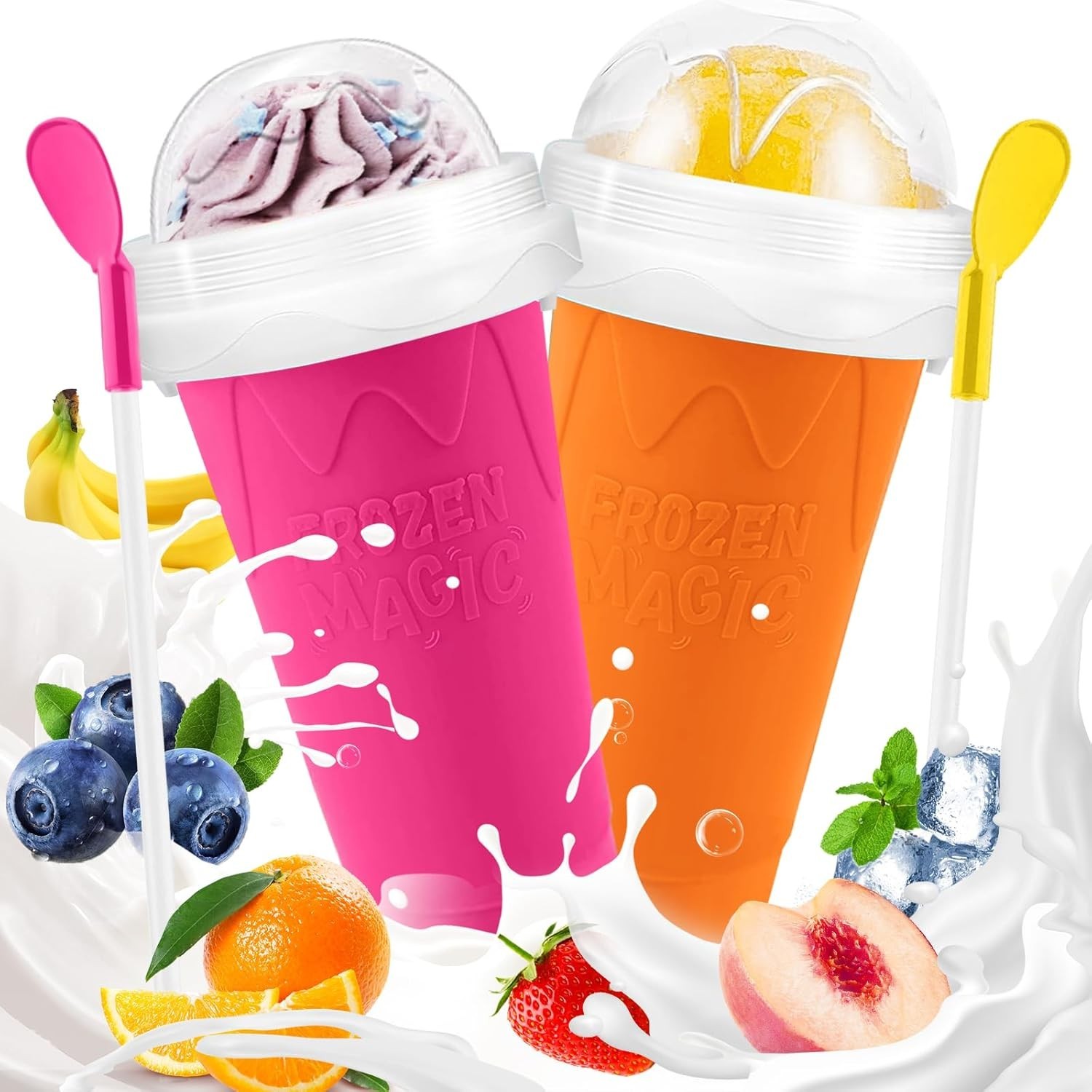 Slushie Cup 2 Pack Slushy Maker Cup Frozen Magic Squeeze Cups Juice Milk Yogurt