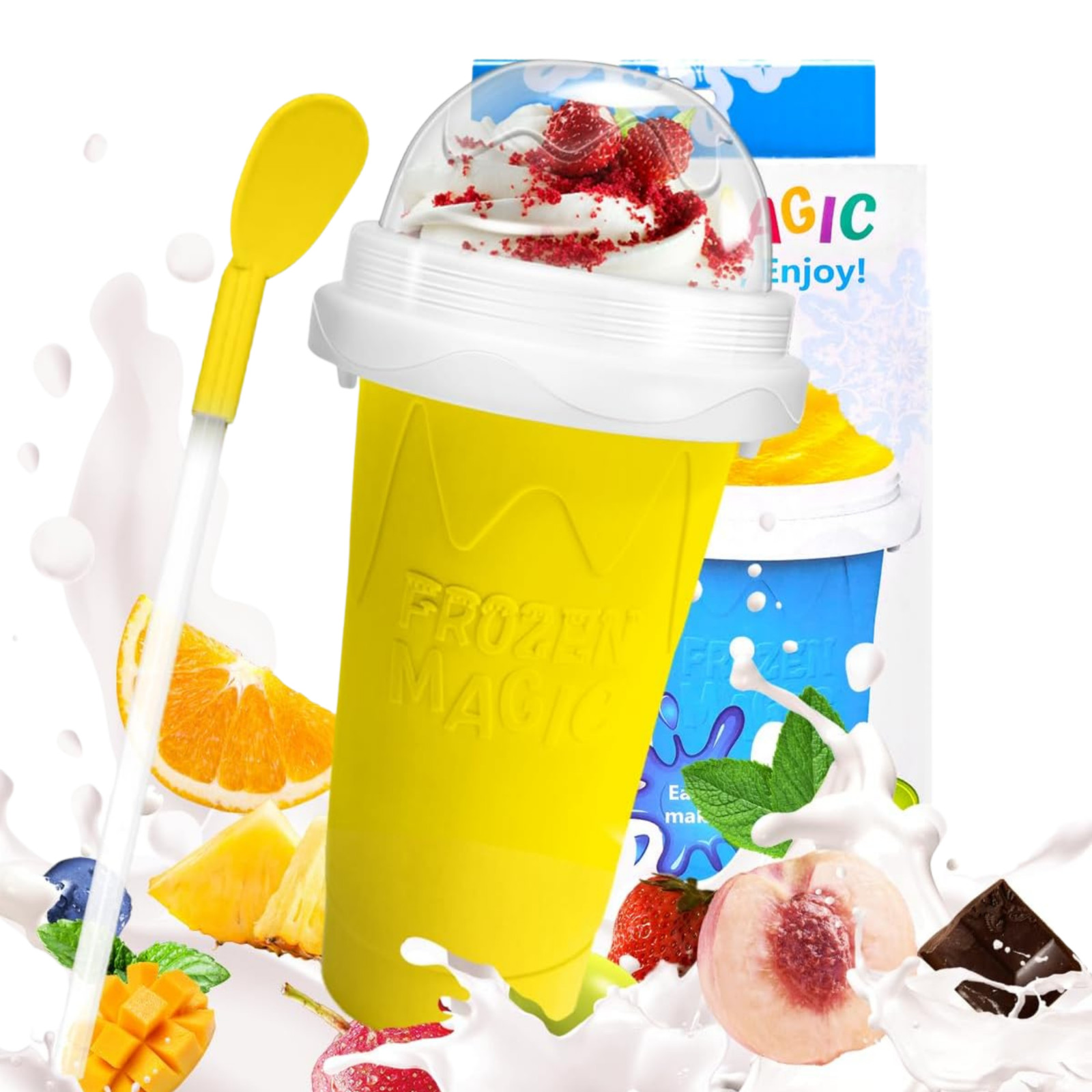 Magic Slushie Maker Cup Silicone Squeeze Frozen Smoothie Slushy Cup 450ml Mixed