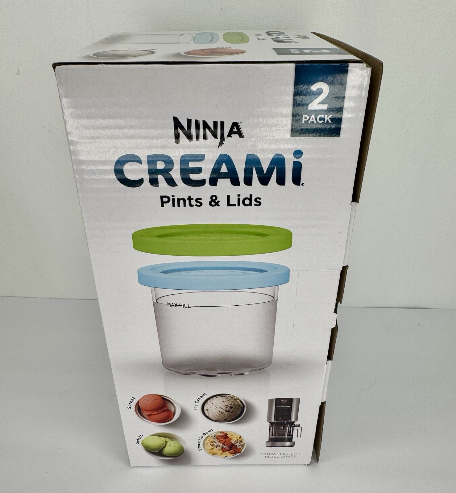 Ninja Creami Pints & Lids 2 Pack Compatible With NC300 Lime & Aqua Ice Cream NEW