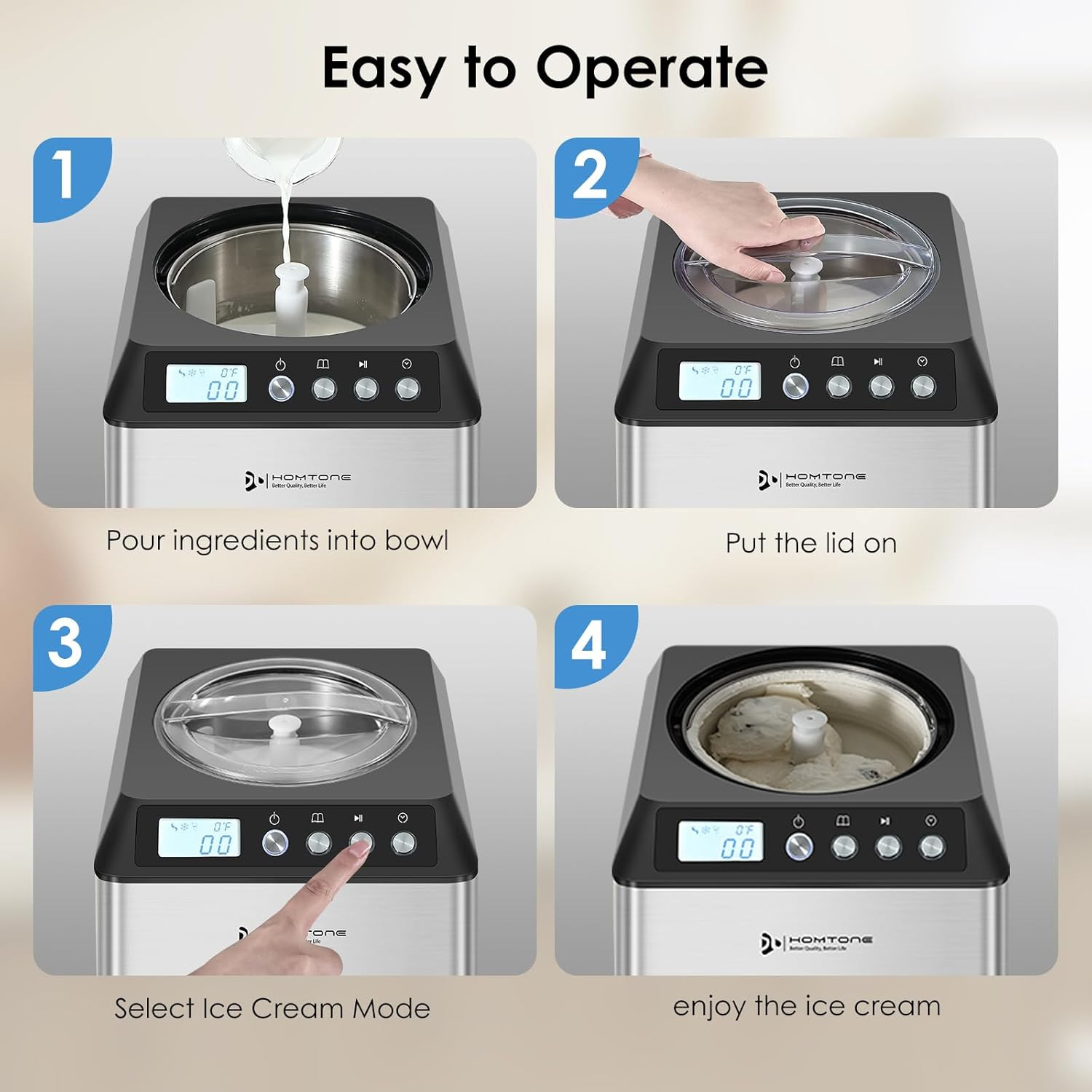 2.64QT Ice Cream Maker with Compressor, Largest Capacity Automatic Ice Cream Mak