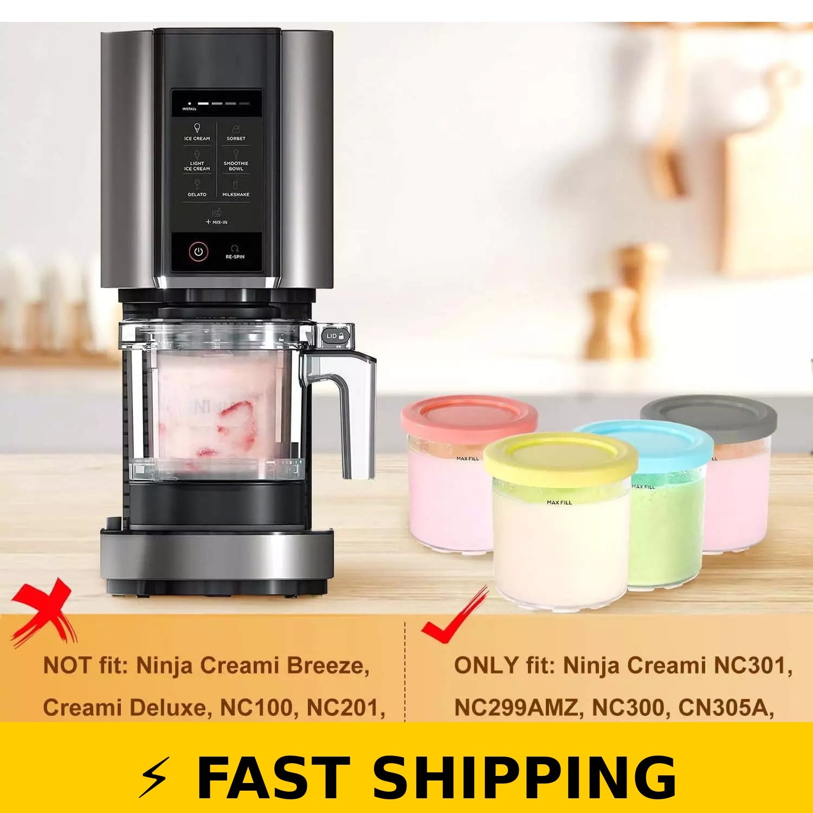 Umailgoo 4-Pack Ice Cream Pint Containers Compatible with Ninja Creami