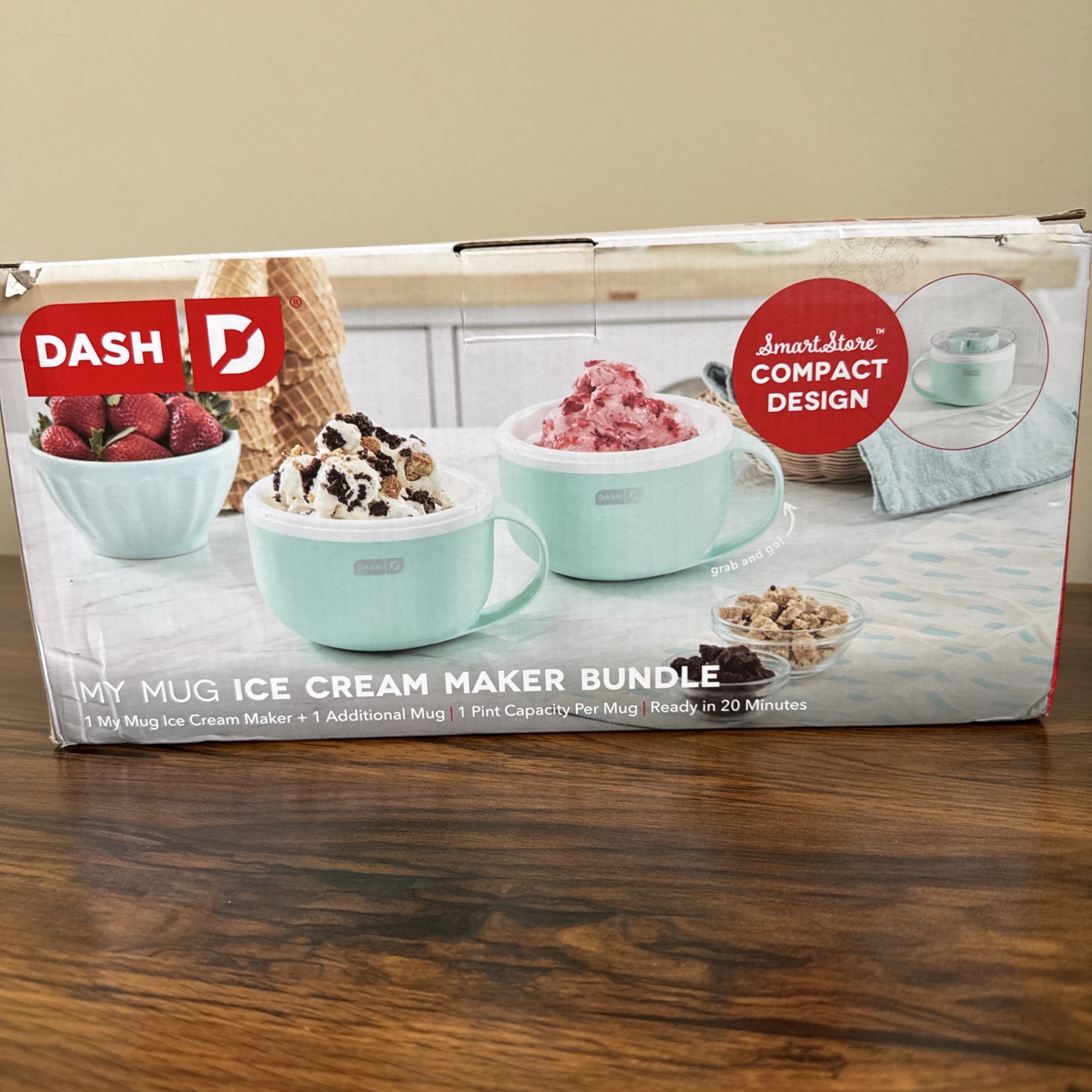 Ice Cream Maker DASH My Mug Electric Ice Cream Machine 2 Mug Set Aqua NEW
