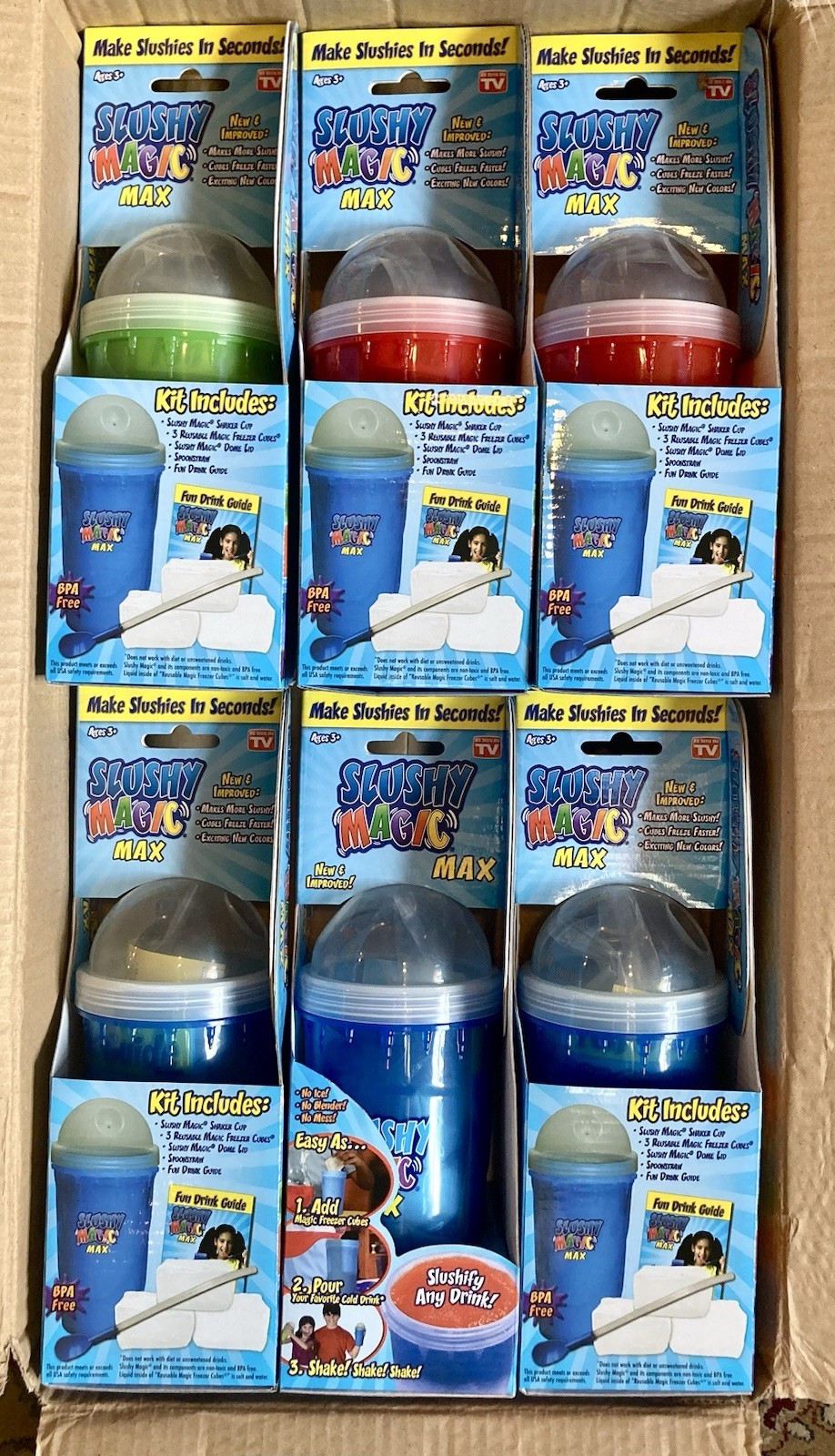 6 Pack Slushy Maker Cups Frozen Magic Squeeze Cup for Juice Milk Full Case New