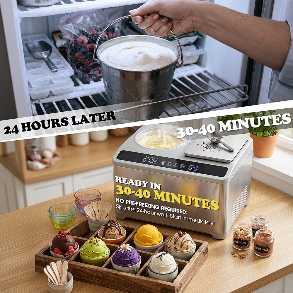 2L Automatic Ice Cream Maker W/ Built-in Scale, Touch Control for Yogurt Gelato