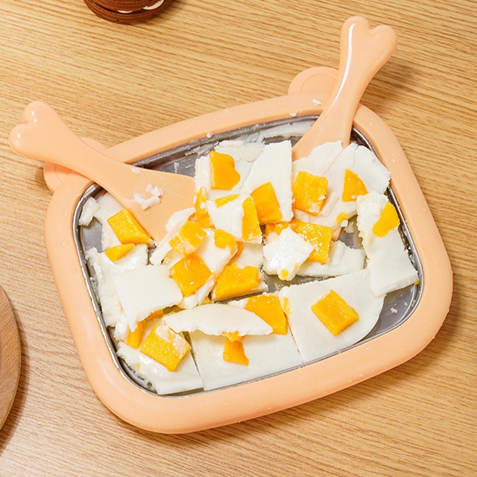 Rolled Ice Cream Maker Kit with Tray, Lid & Scrapers for Family