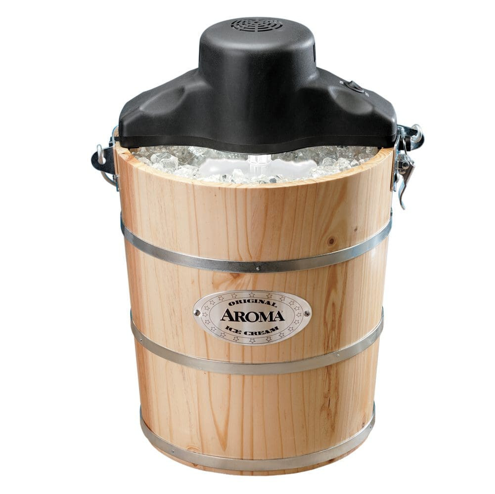 Aroma 4 Qt Original Electric/Manual Pine Wood Bucket Ice Cream Maker