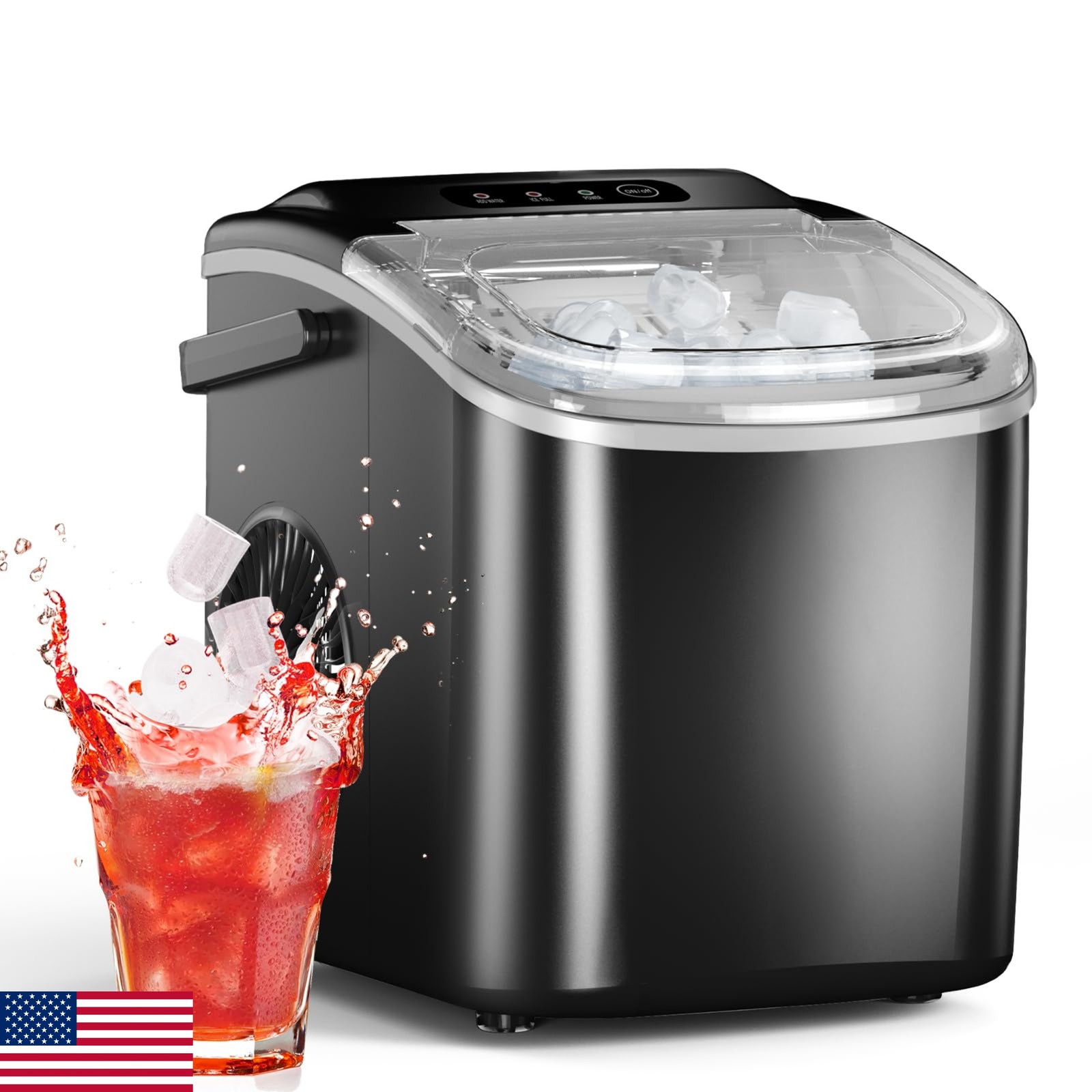 Electactic Countertop Ice Maker, Self-Cleaning, 26.6Lbs/Day, 9pcs/8mins, Home/Of