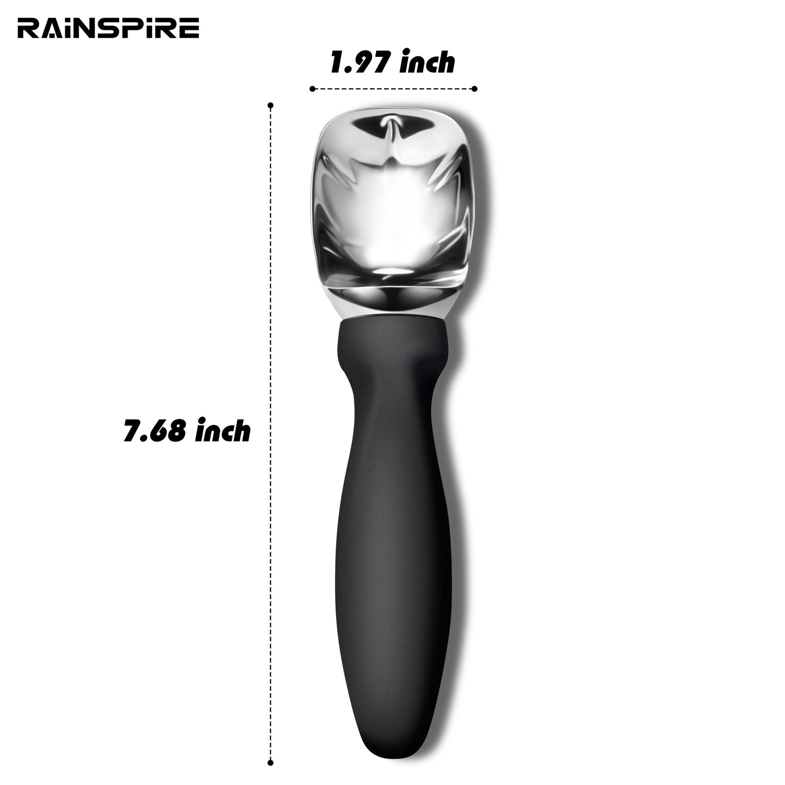 Rainspire Ice Cream Scoop Stainless Steel with 7.9×2.2×1.6 inch, Black