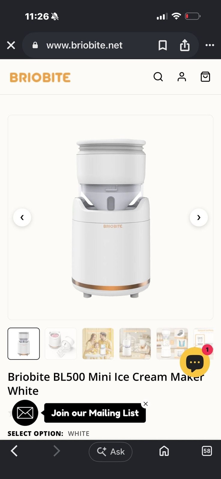 Briobite BL500 Mini Ice Cream Maker White