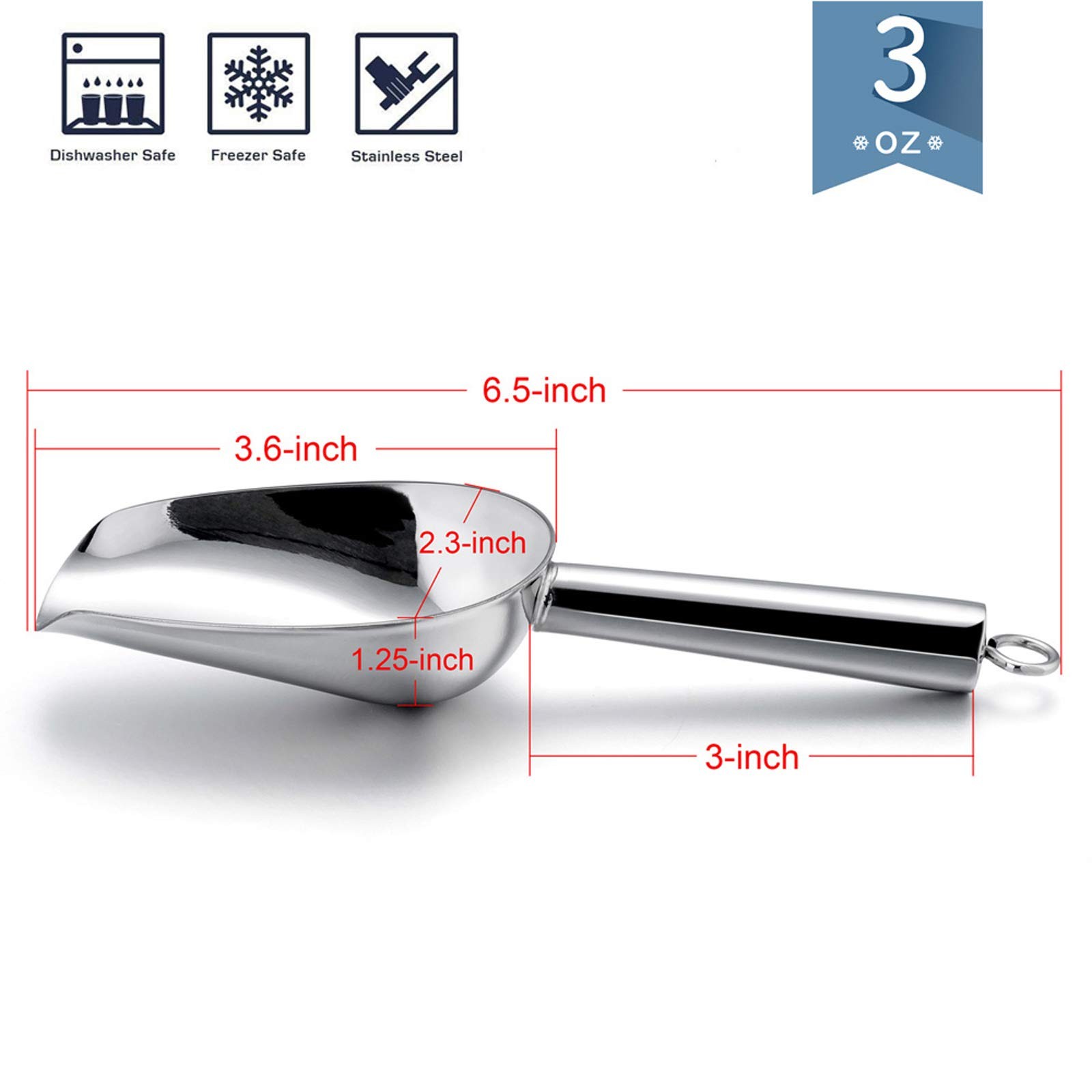 Mini Ice Scoop Set of 6, E-far 3 Ounce Stainless Steel 6Pieces, Silver