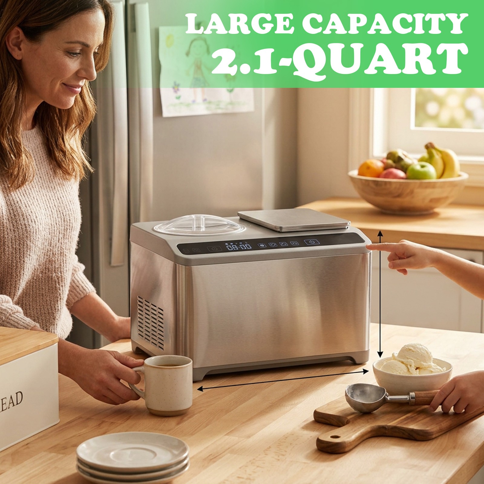 2L Automatic Ice Cream Maker W/ Built-in Scale, Touch Control for Yogurt Gelato
