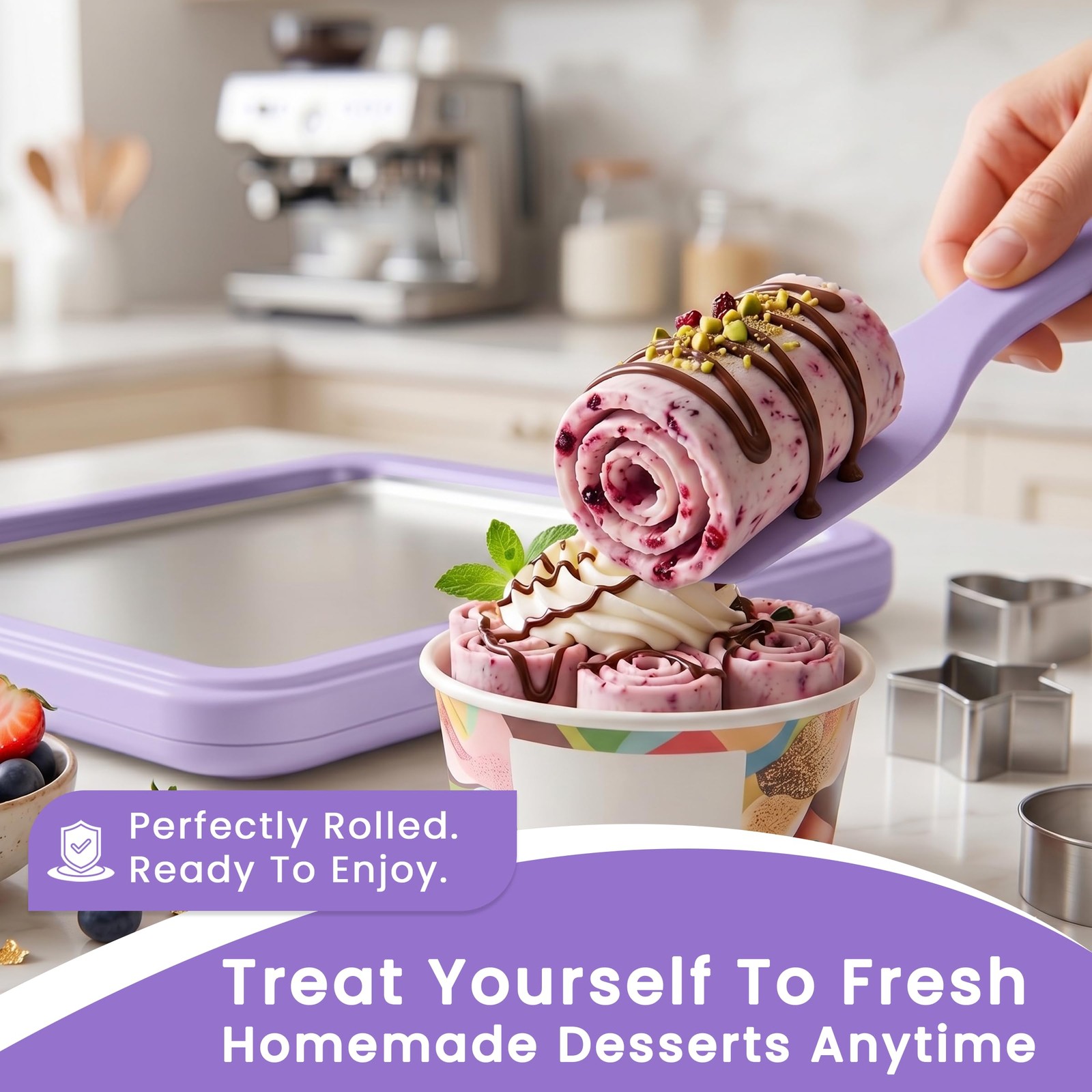 Rolled Ice Cream Maker, Instant Ice Cream Roller Tray 2 Spatulas, 6 molds & 1…