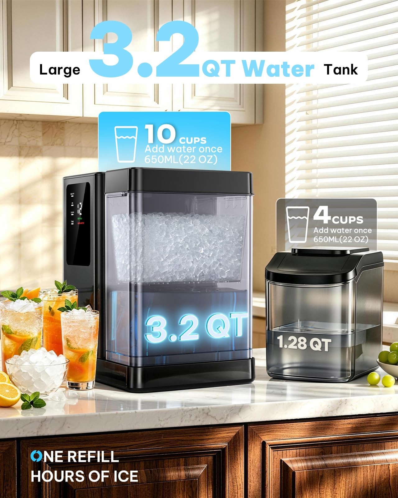 Silonn Nugget Ice Maker Countertop 3L Detachable 40 Lbs/Day 40 Db Quiet For