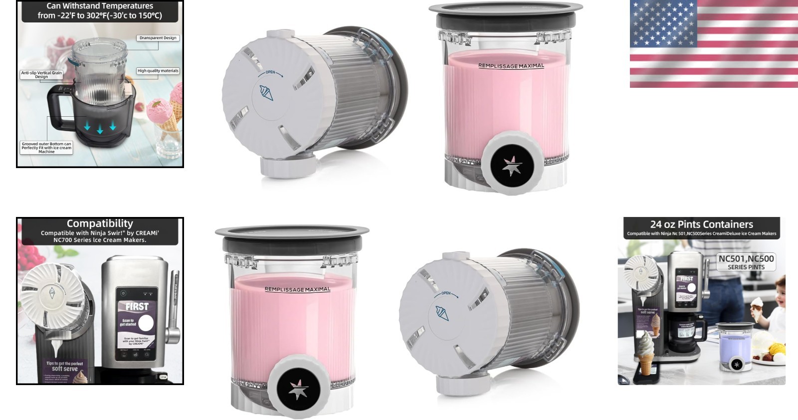 Creami Swirl Pints & Lids for NC700 Makers, 4 Pack/-