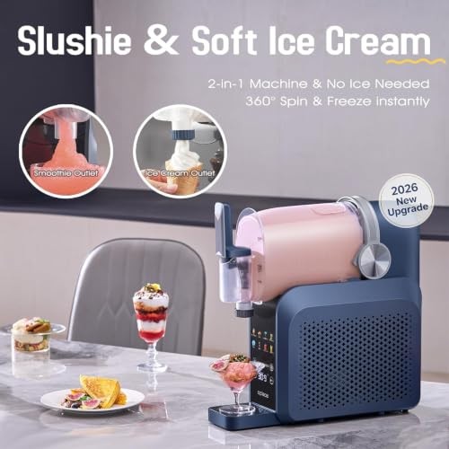 7-in-1 Slushie Machine & Soft Serve Ice Cream Maker,88oz with No Ice Blue