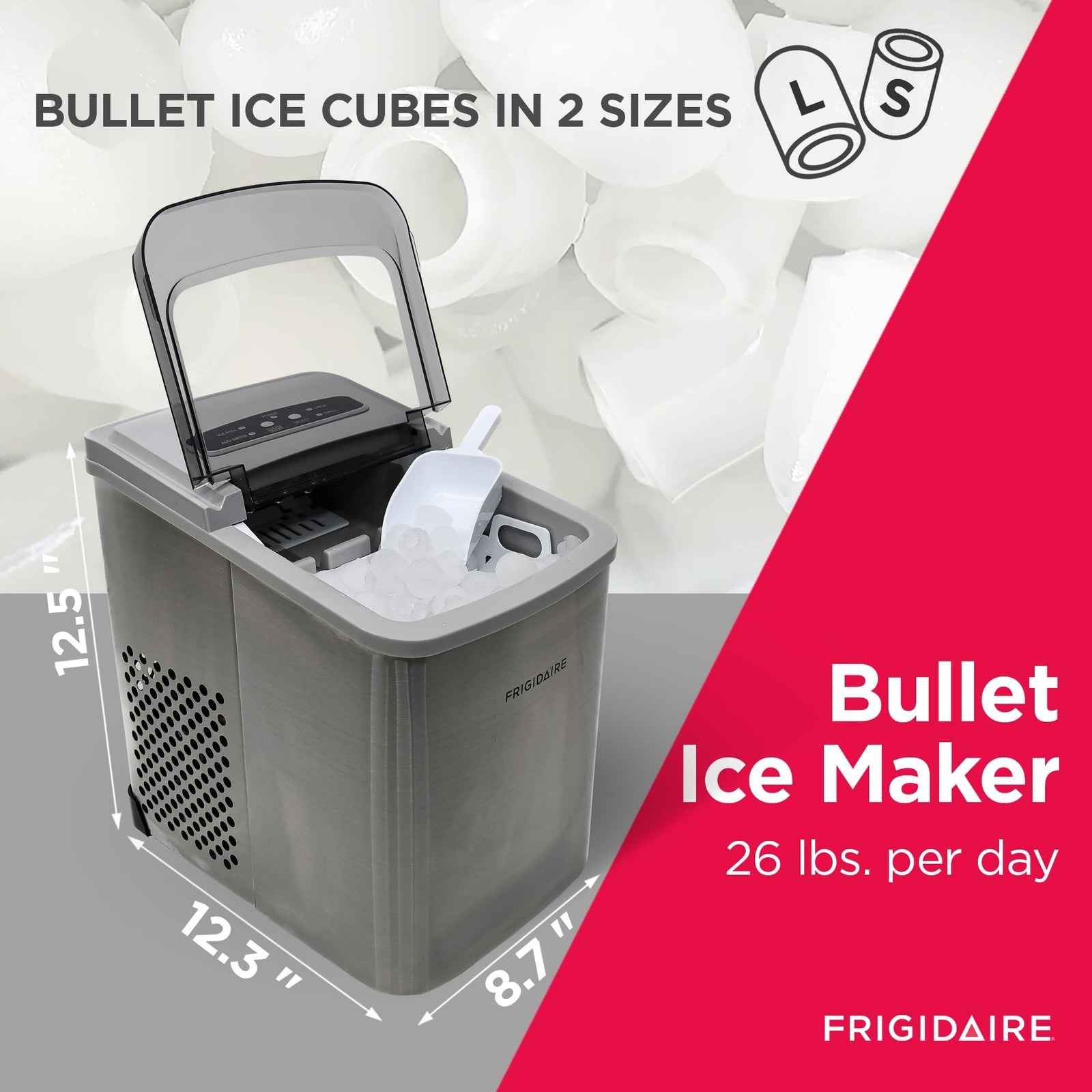 Frigidaire 26 Lbs Per Day Portable Compact Maker Ice Making Machine Stainless