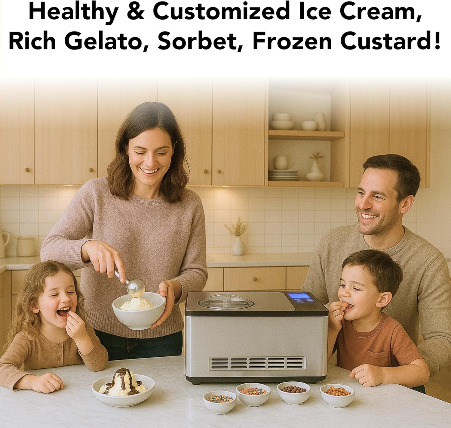 Ice Cream Maker Machine Automatic 2.1 Qt. with Built-In Compressor, LCD Digital