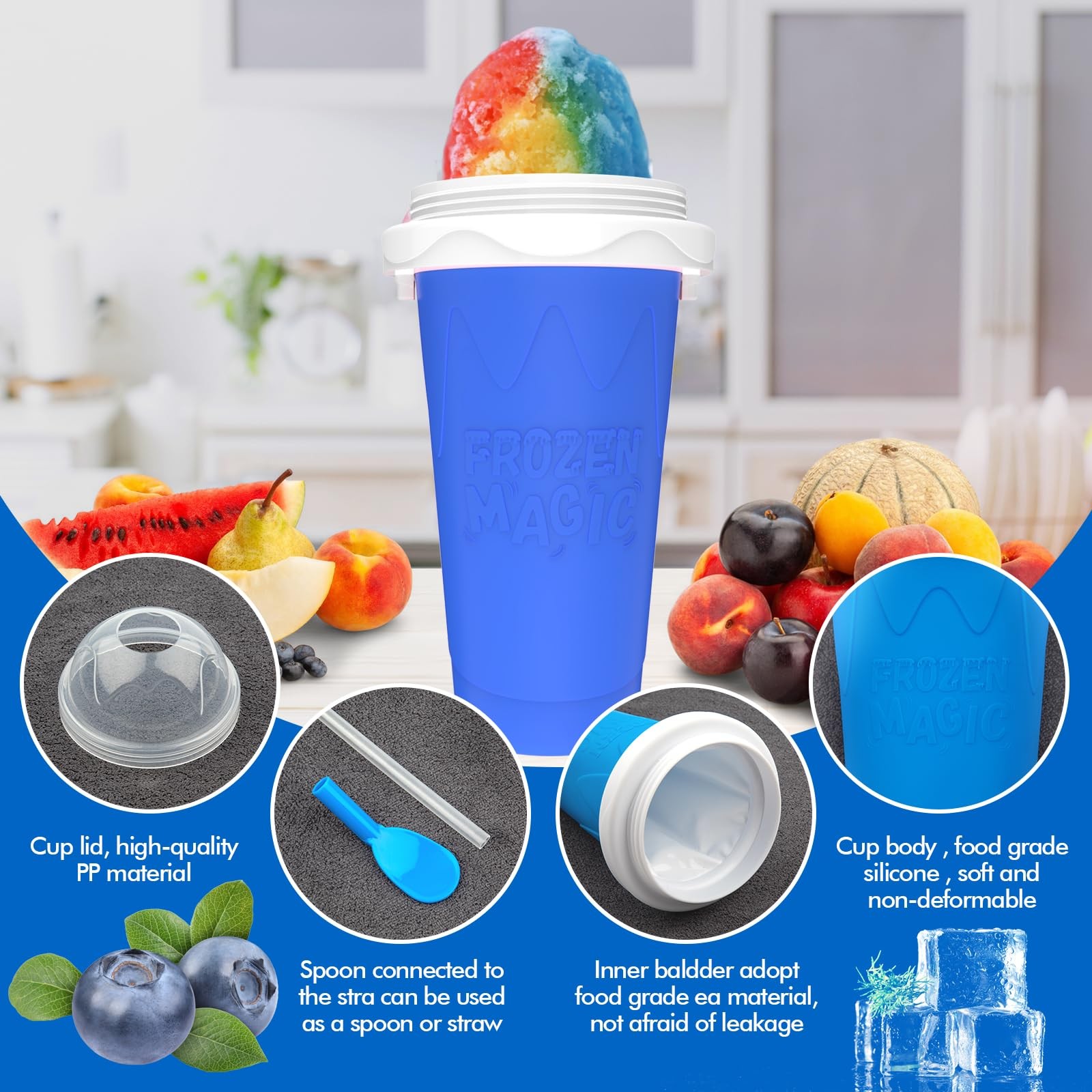 3PCS Slushie Maker Cup,DIY Magic Quick Frozen Smoothies Cups for Homemade Mil…