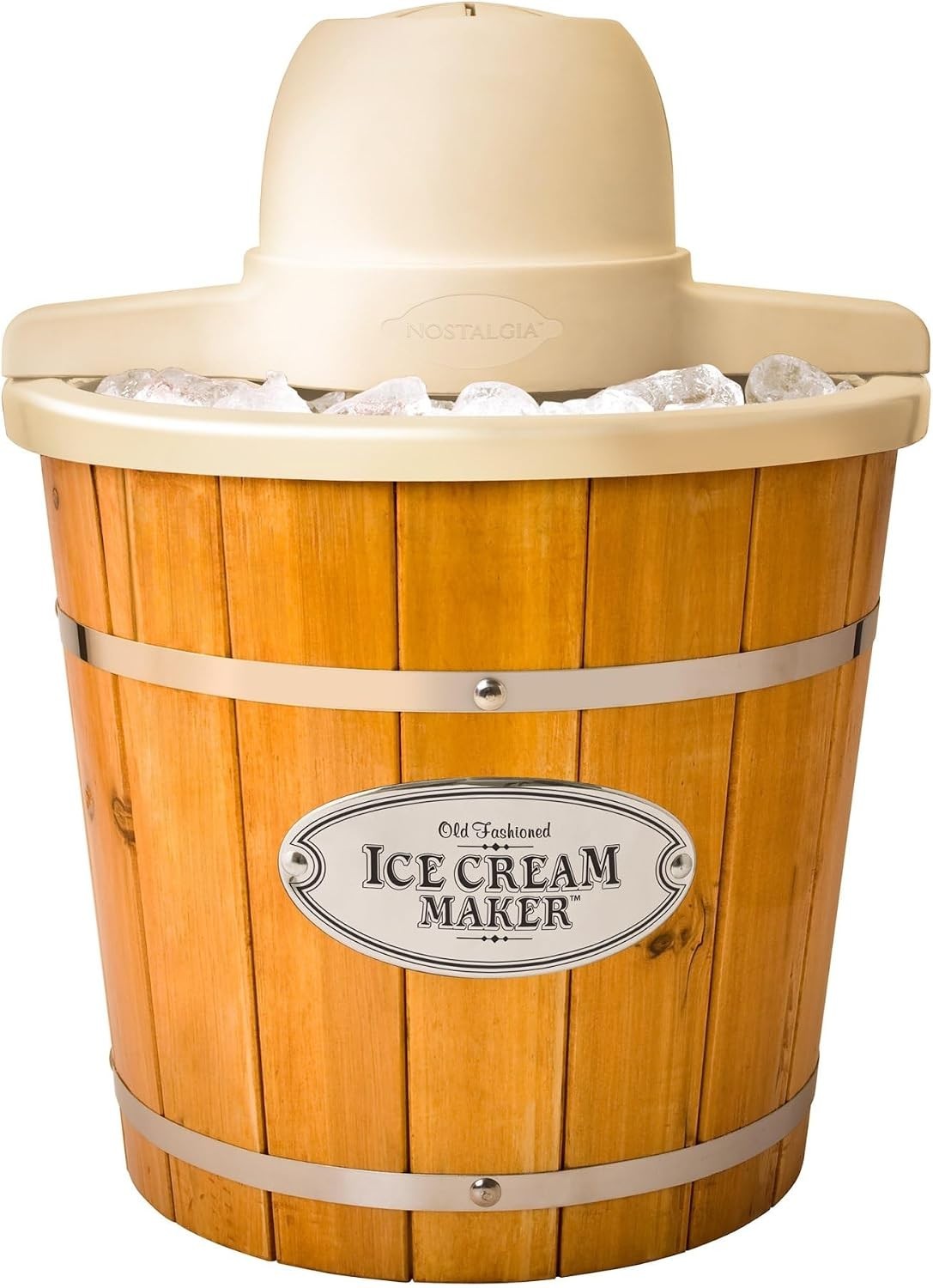 Old-Fashioned Electric Ice Cream Machine with 4 Qt Capacity – Light Wood Design